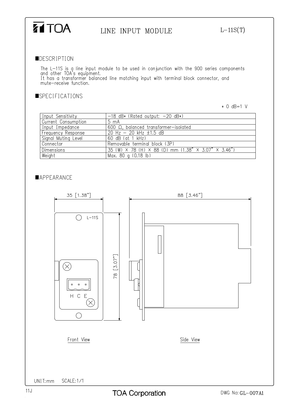 TOA L-11S T User Manual