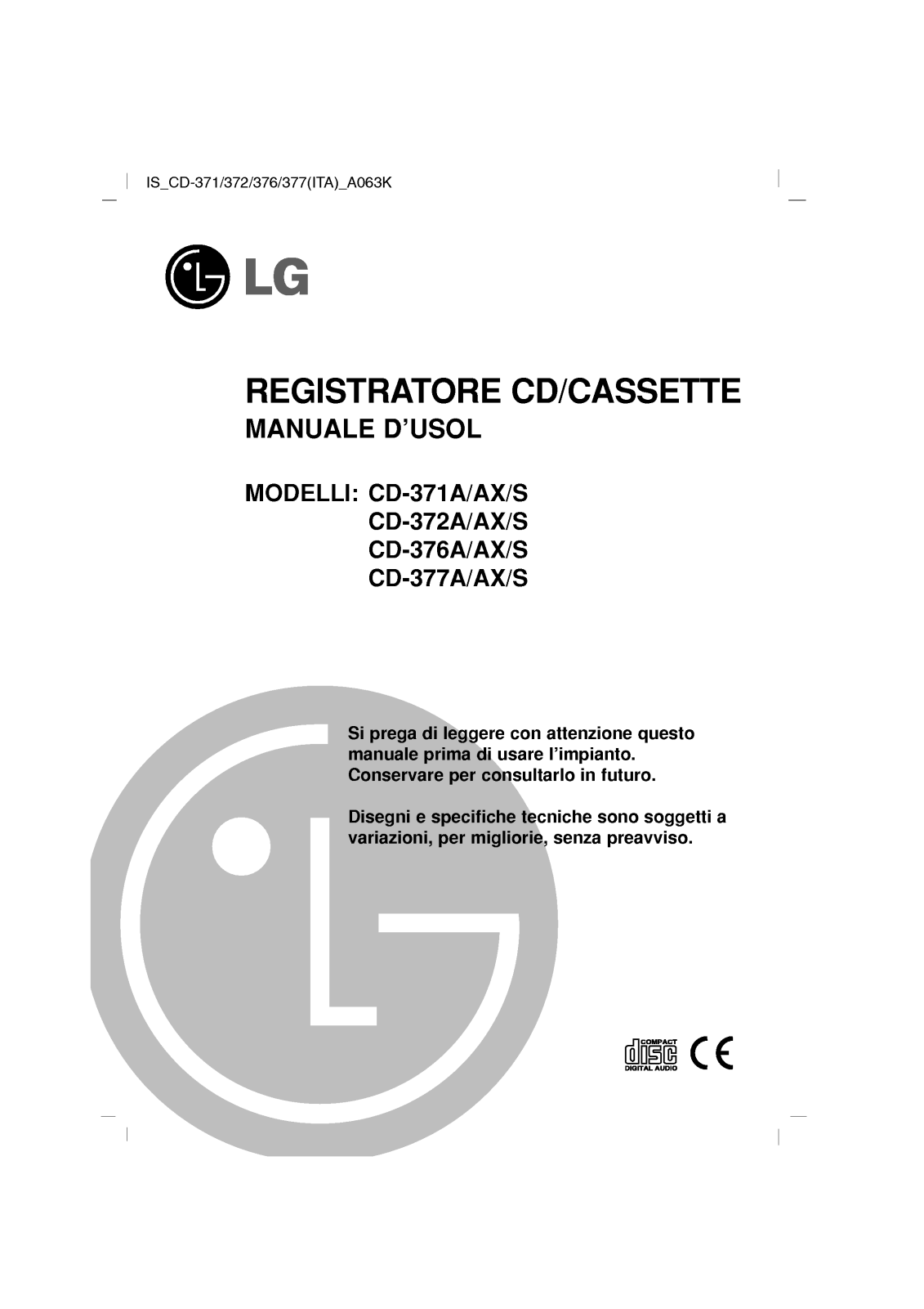 Lg CD-371A, CD-371AX, CD-371AS, CD-372A, CD-372AX User Manual