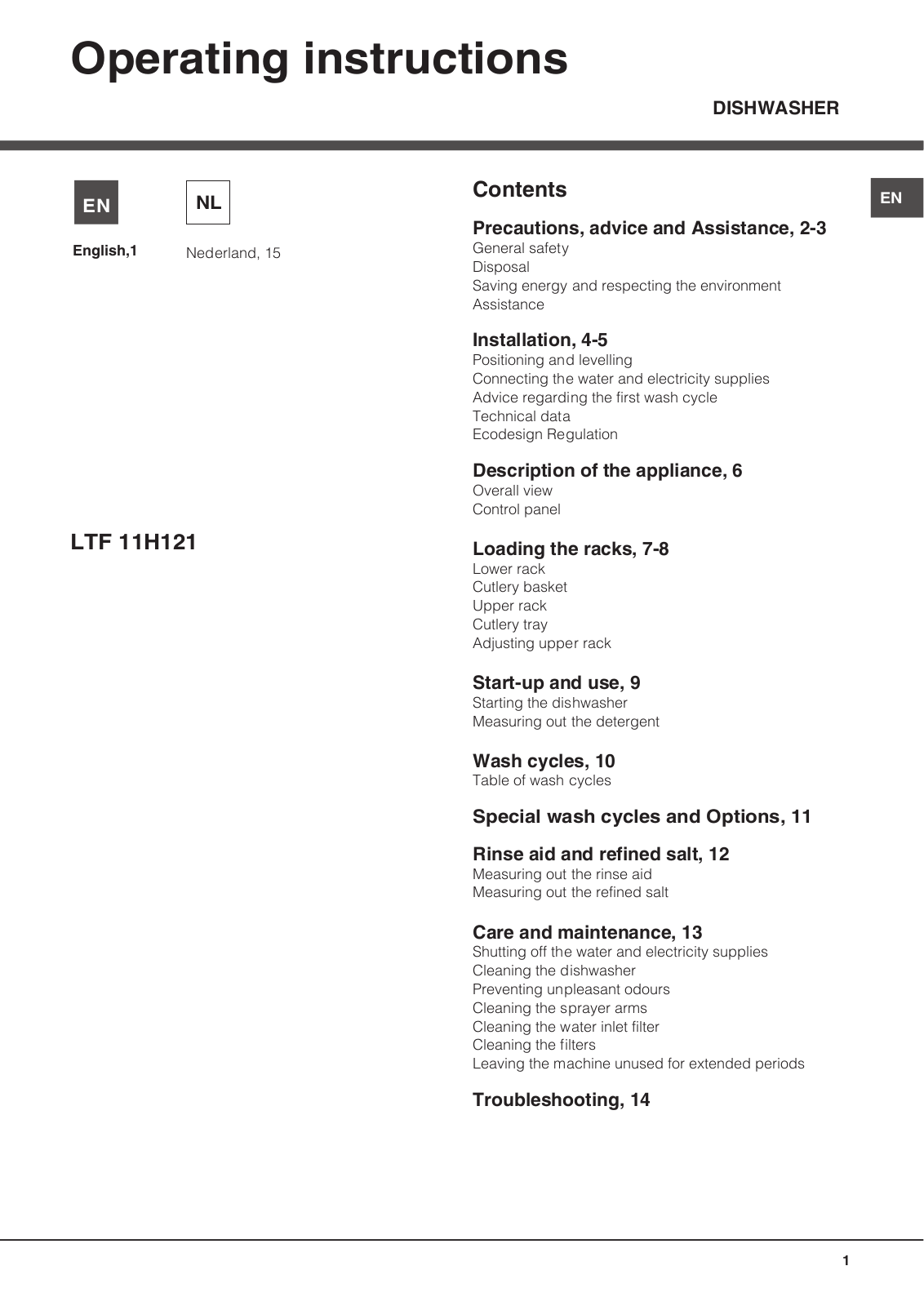 Hotpoint LTF 11H121 EU User Manual