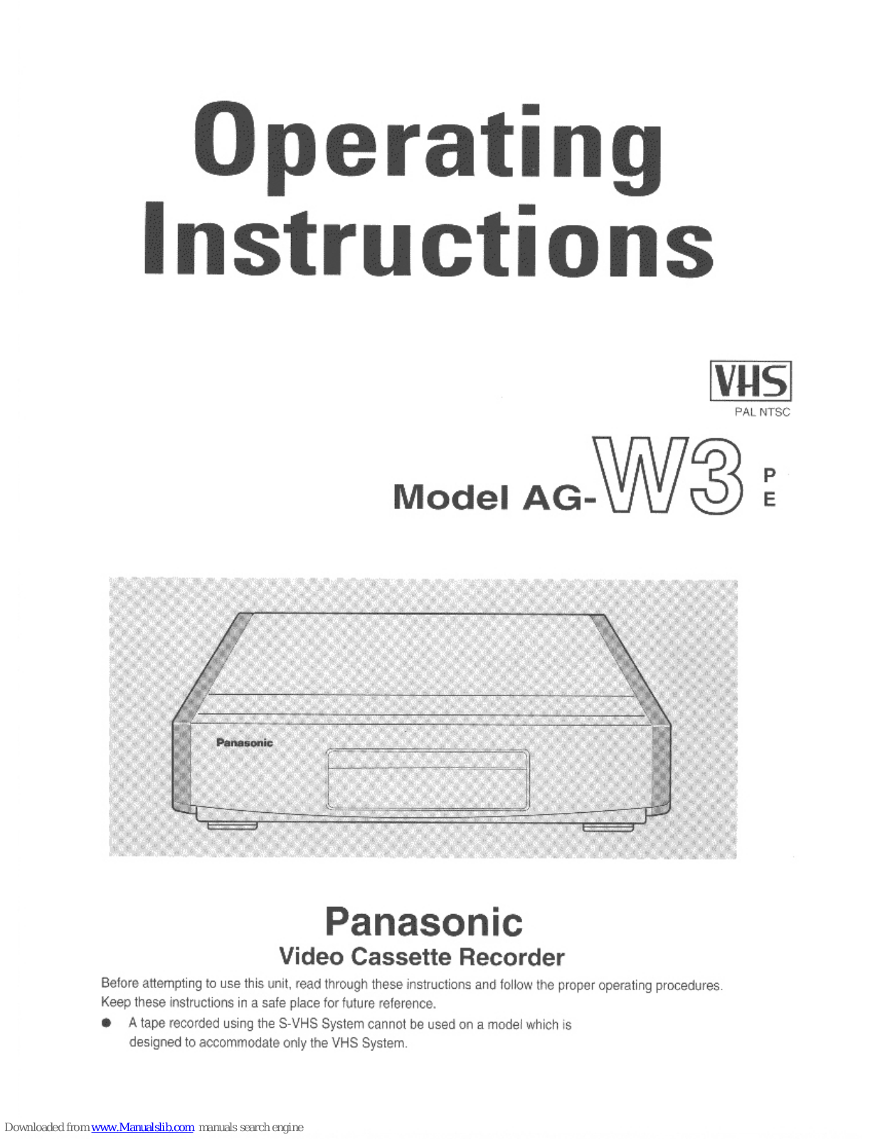 Panasonic AG-W3, AG-W3E, AG-W3P User Manual