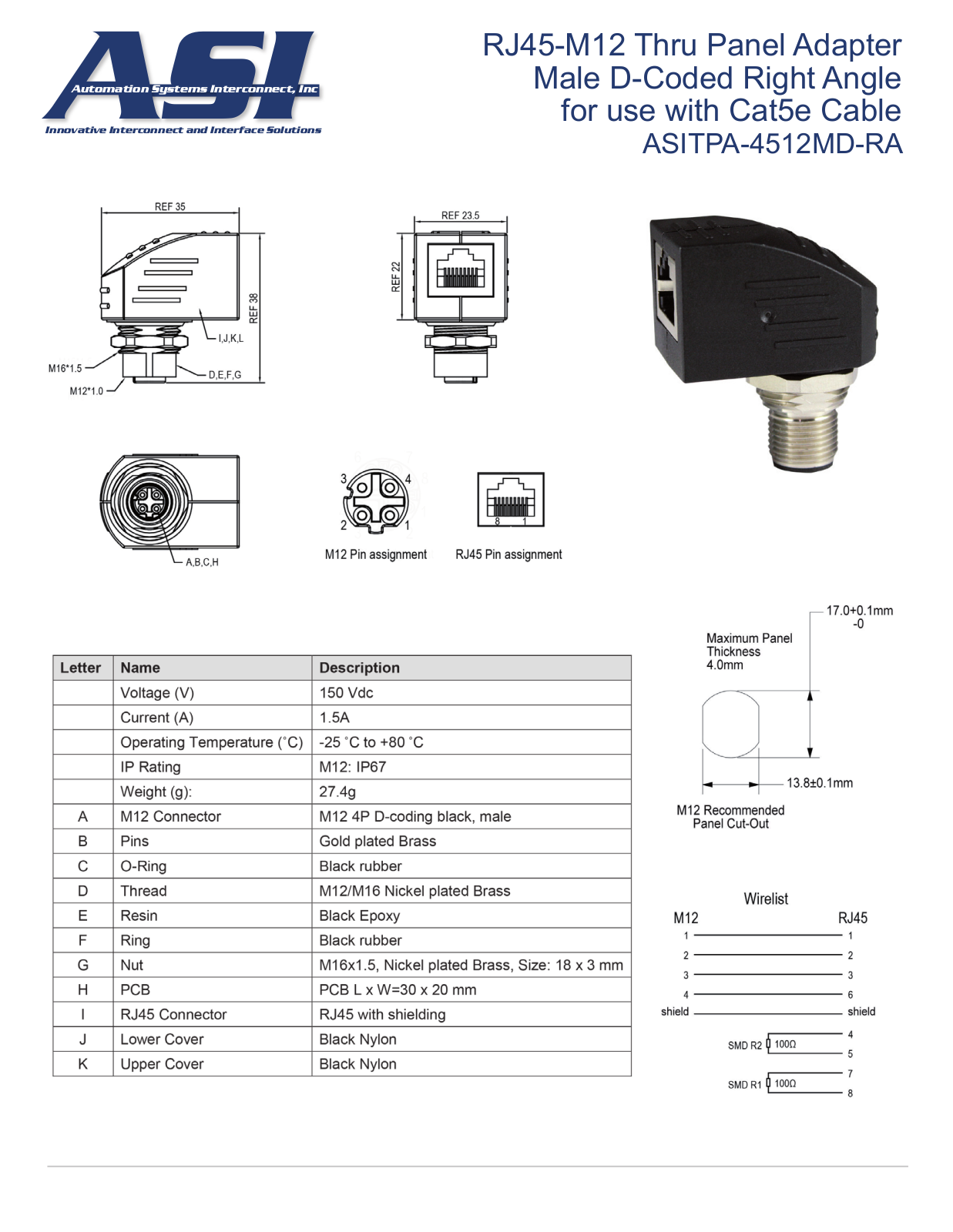 ASI-Automation Systems Interconnect ASITPA-4512MD-RA Data Sheet