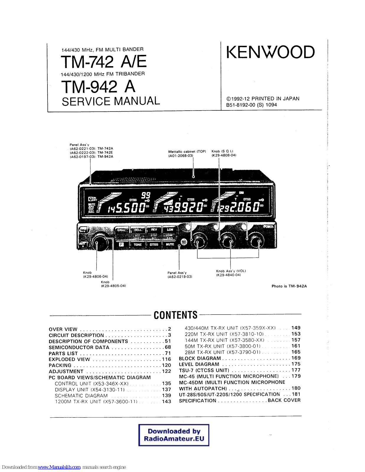 Kenwood TM-742 A/E, TM-942, TM-742 A, TM-742 E, TM-942 A Service Manual