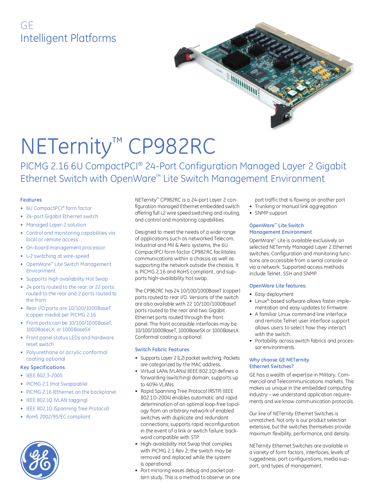 GE CP982RC Data Sheet