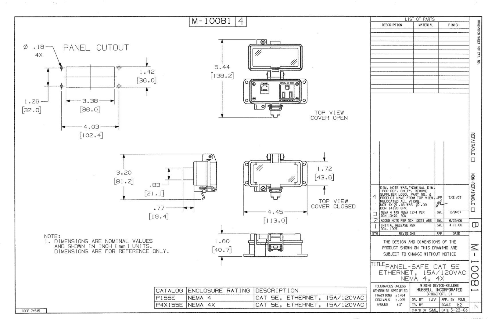 Hubbell P155E Reference Drawing