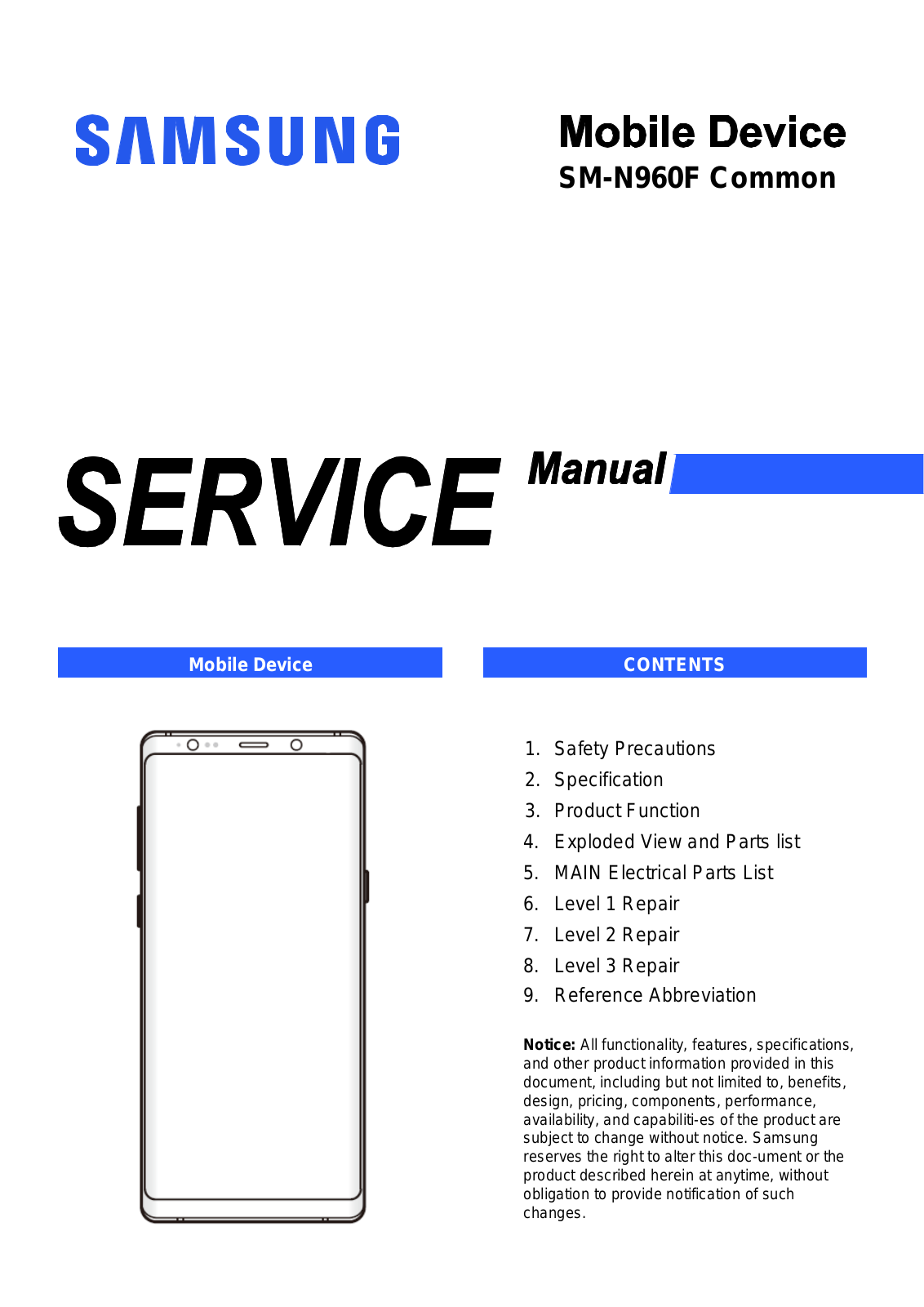 Samsung SM-N960F service manual Cover