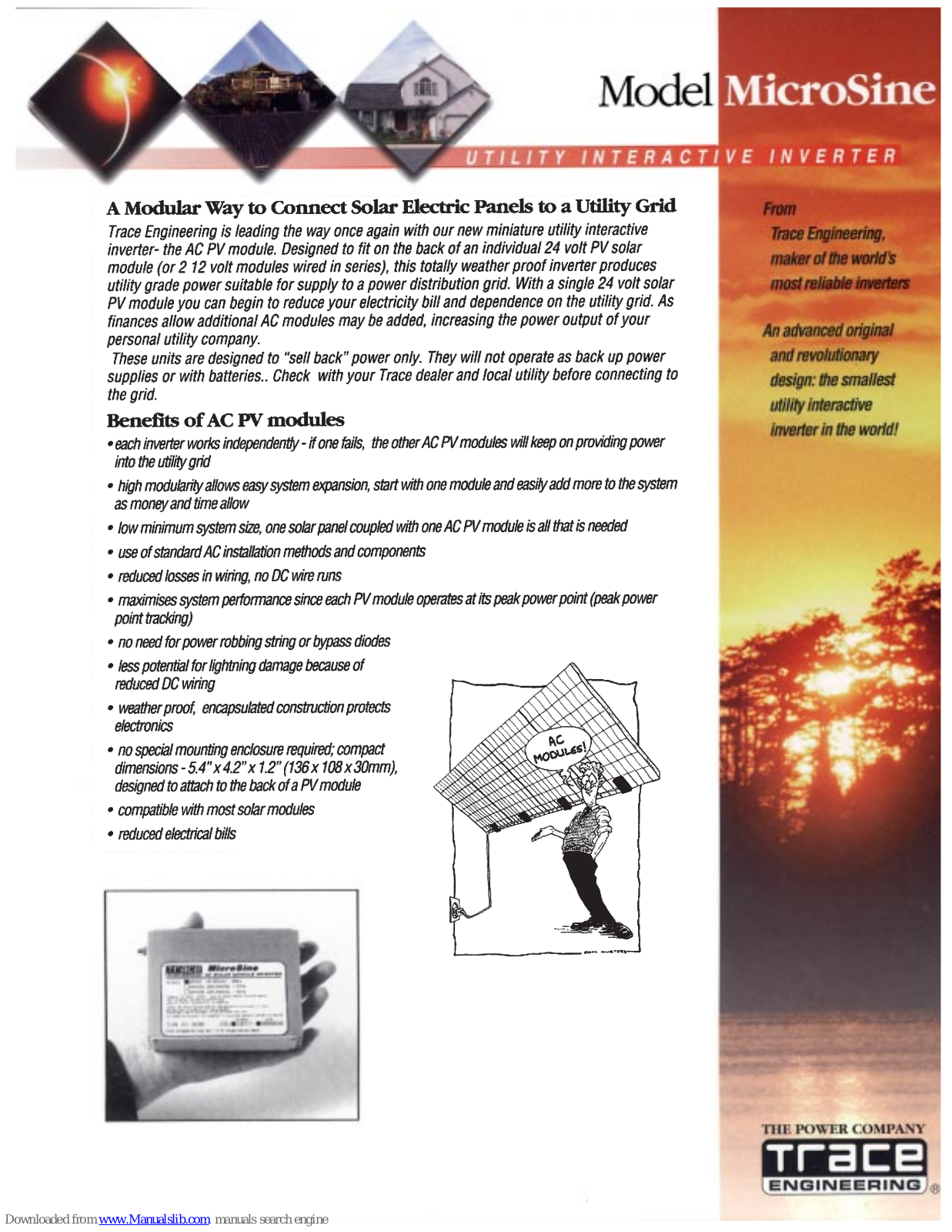 Trace Engineering MICROSINE, MicroSine MS100, MicroSine MS100U, MicroSine MS100E Datasheet