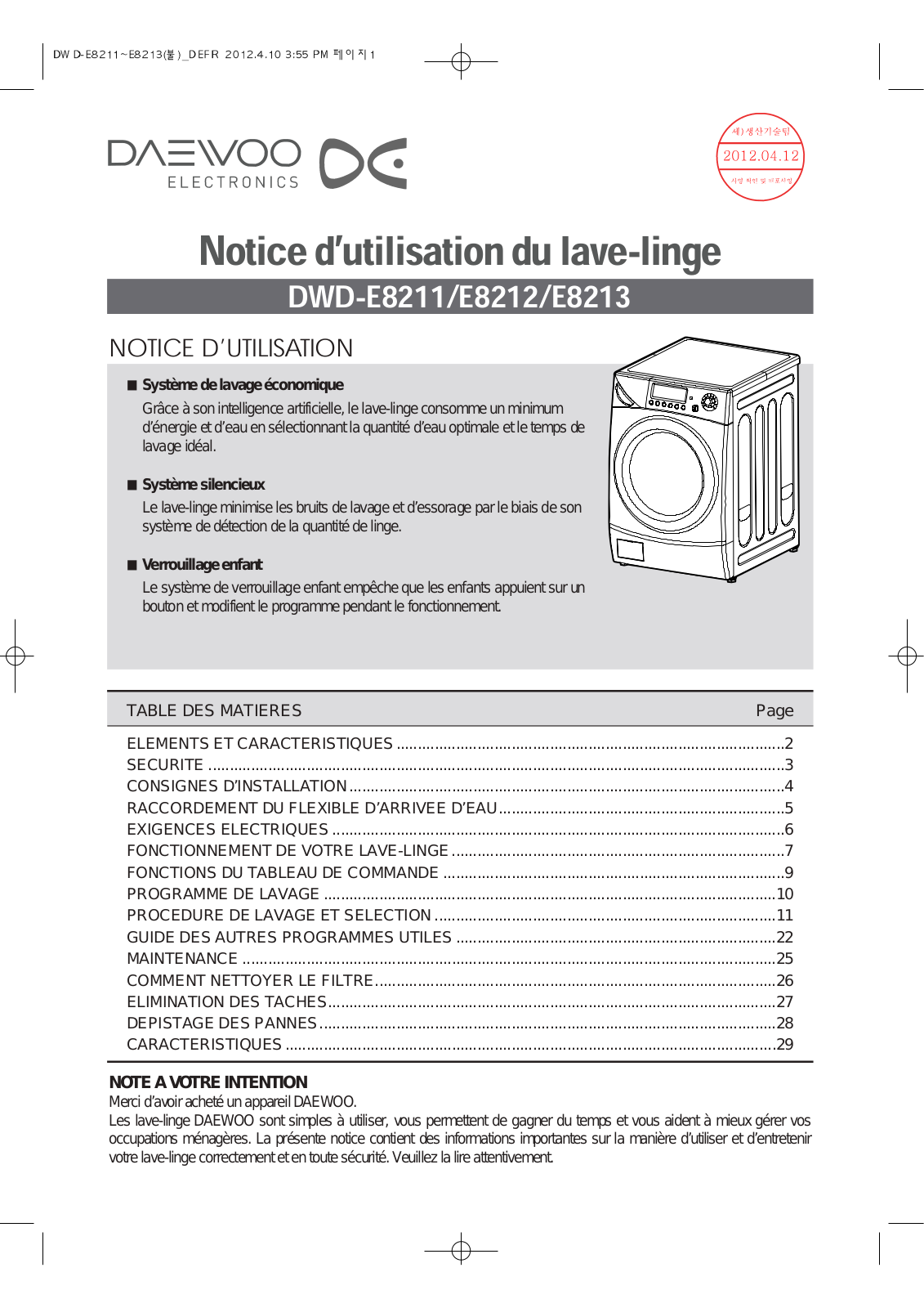 DAEWOO DWD-E8212, DWD-E8211 User Manual