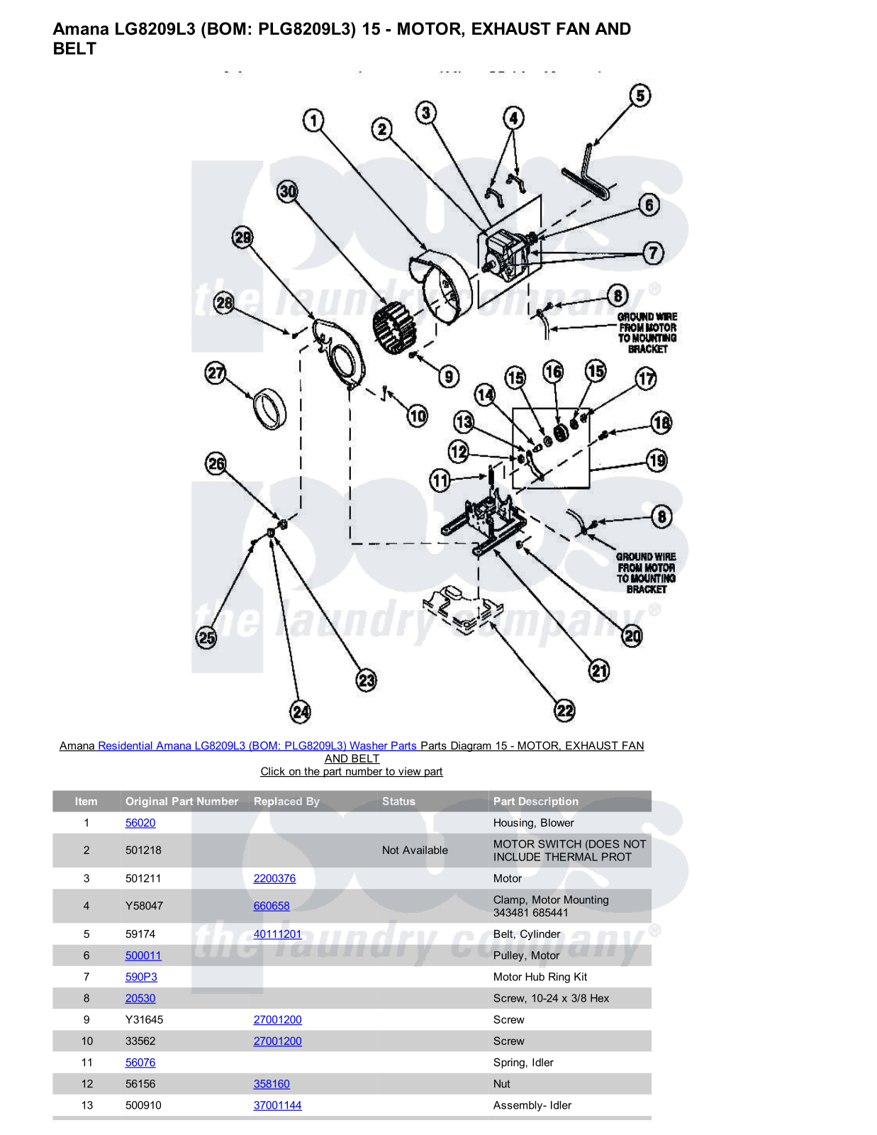 Amana LG8209L3 Parts Diagram