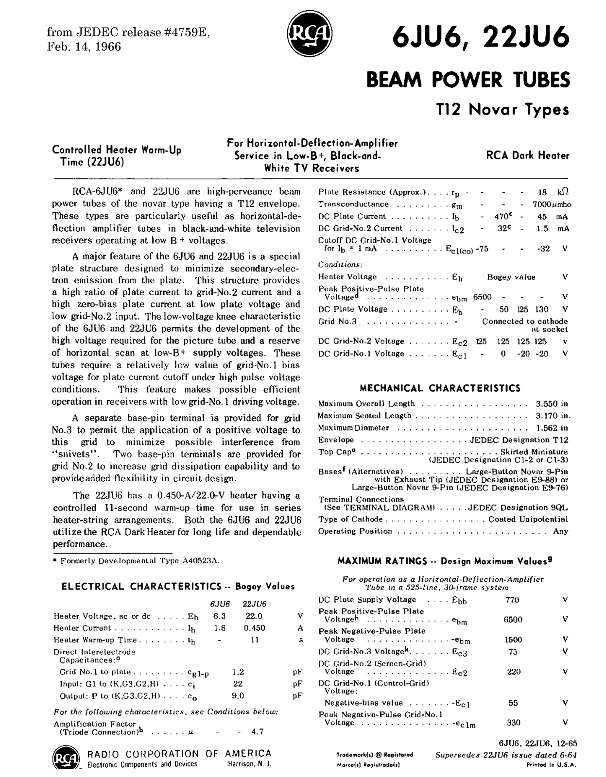 Datasheets 6JU6 Datasheet - ManualMachine.com