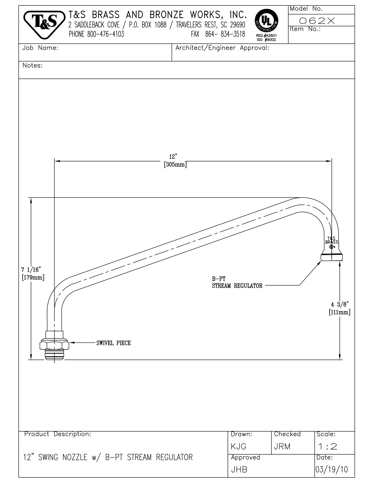 T & S Brass & Bronze Works 062X General Manual