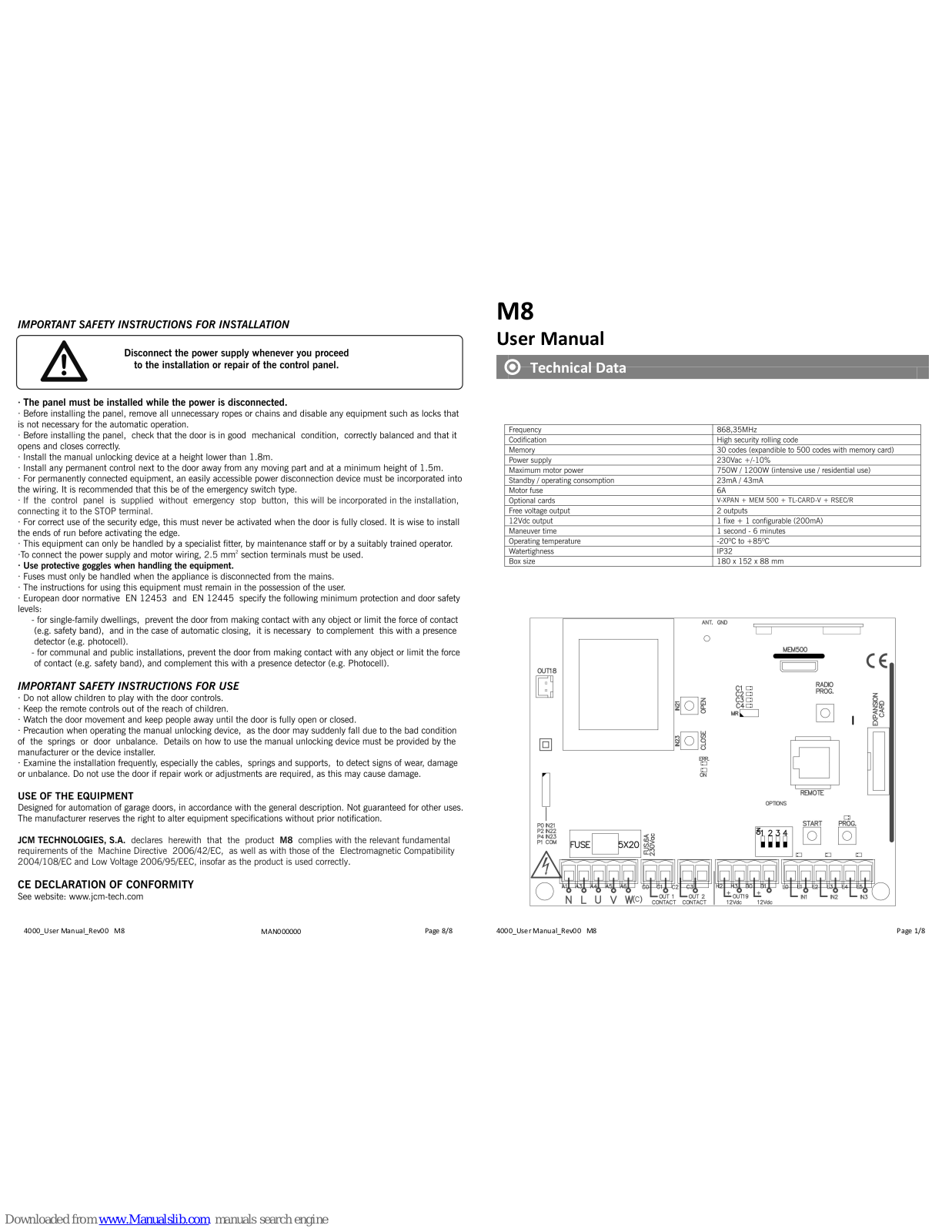 JCM Technologies M8 User Manual - ManualMachine.com