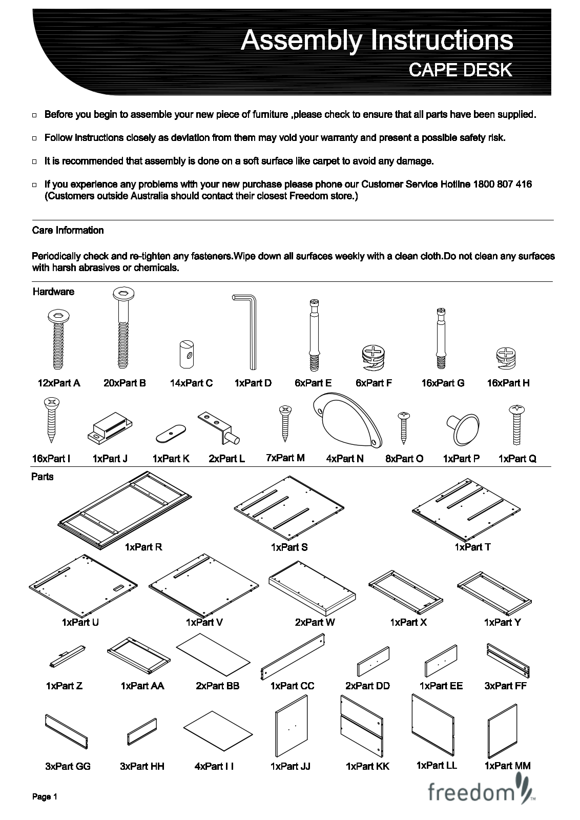 Freedom Cape Desk Assembly Instruction