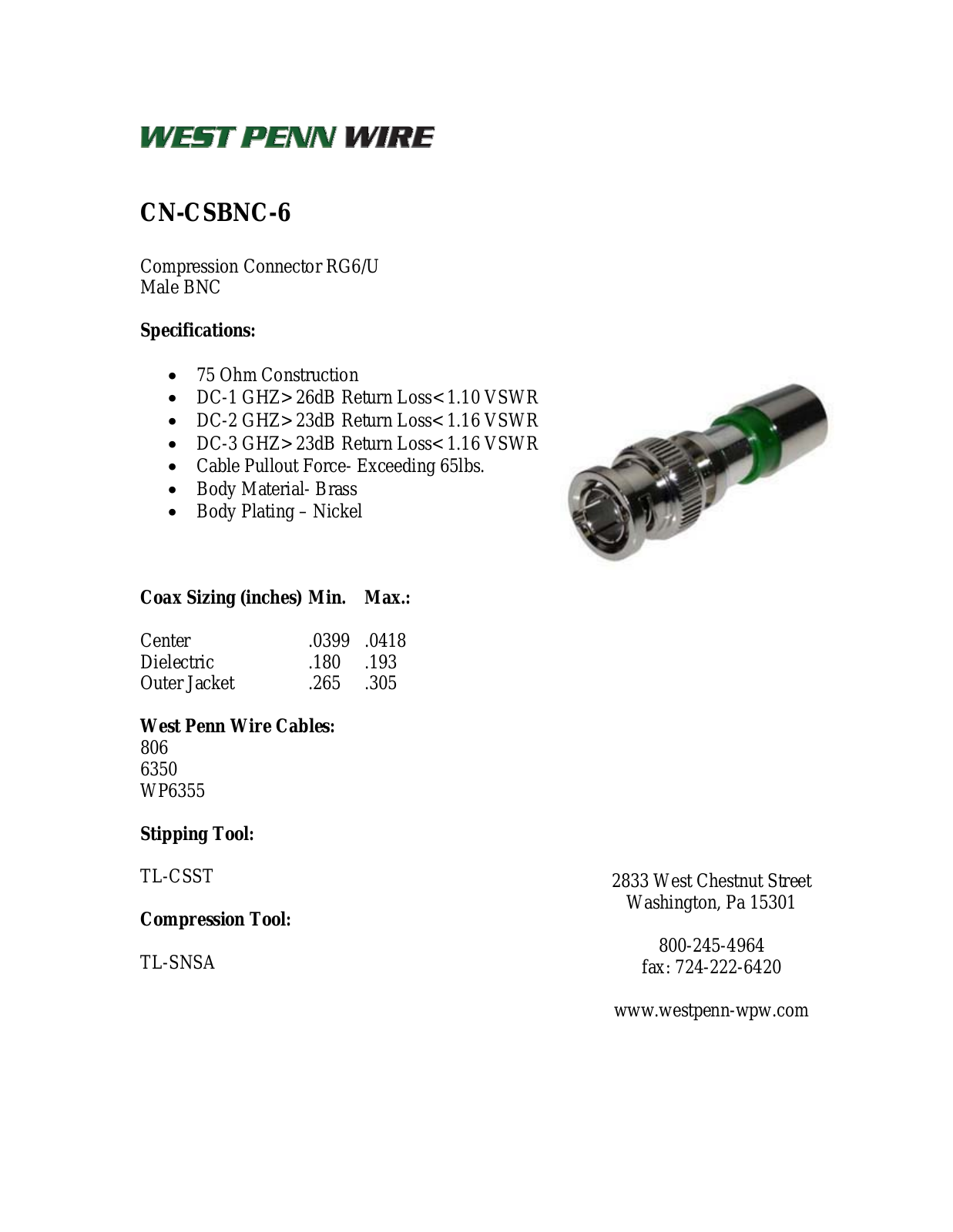 West Penn CN-CSBNC-6 Specsheet