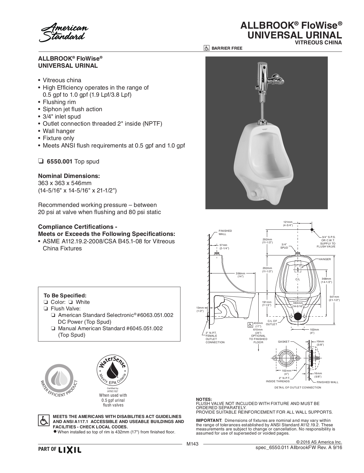 American Standard ASD9438 Specifications - ManualMachine.com