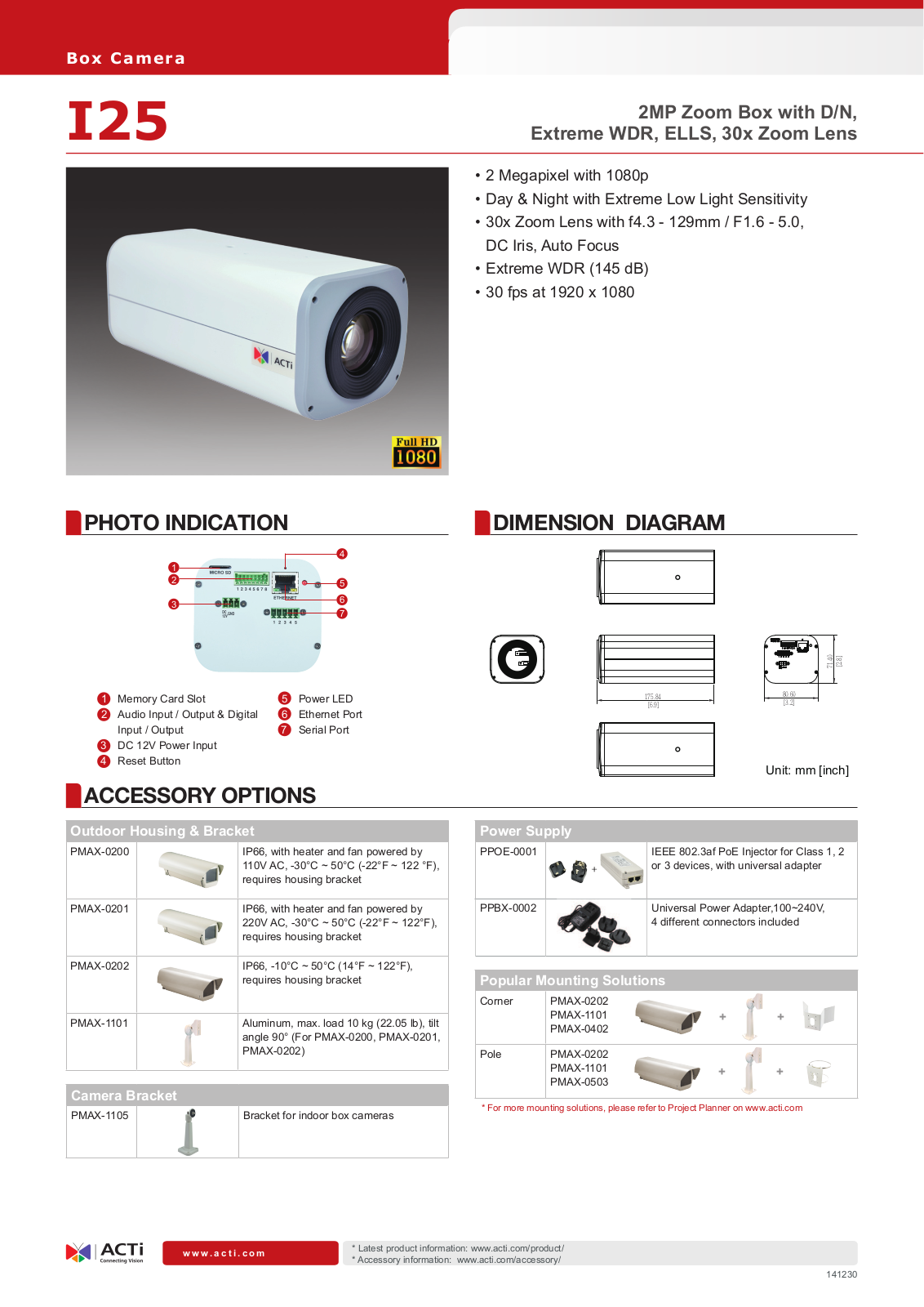 ACTi I25 Specsheet