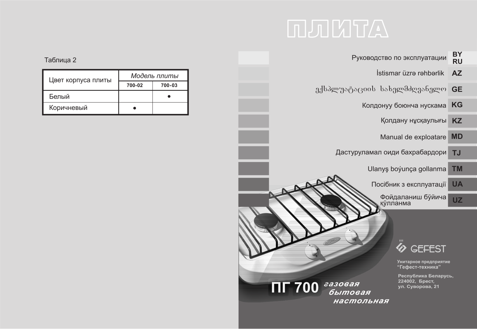 Gefest PG 700-02, PG 700-03 User manual