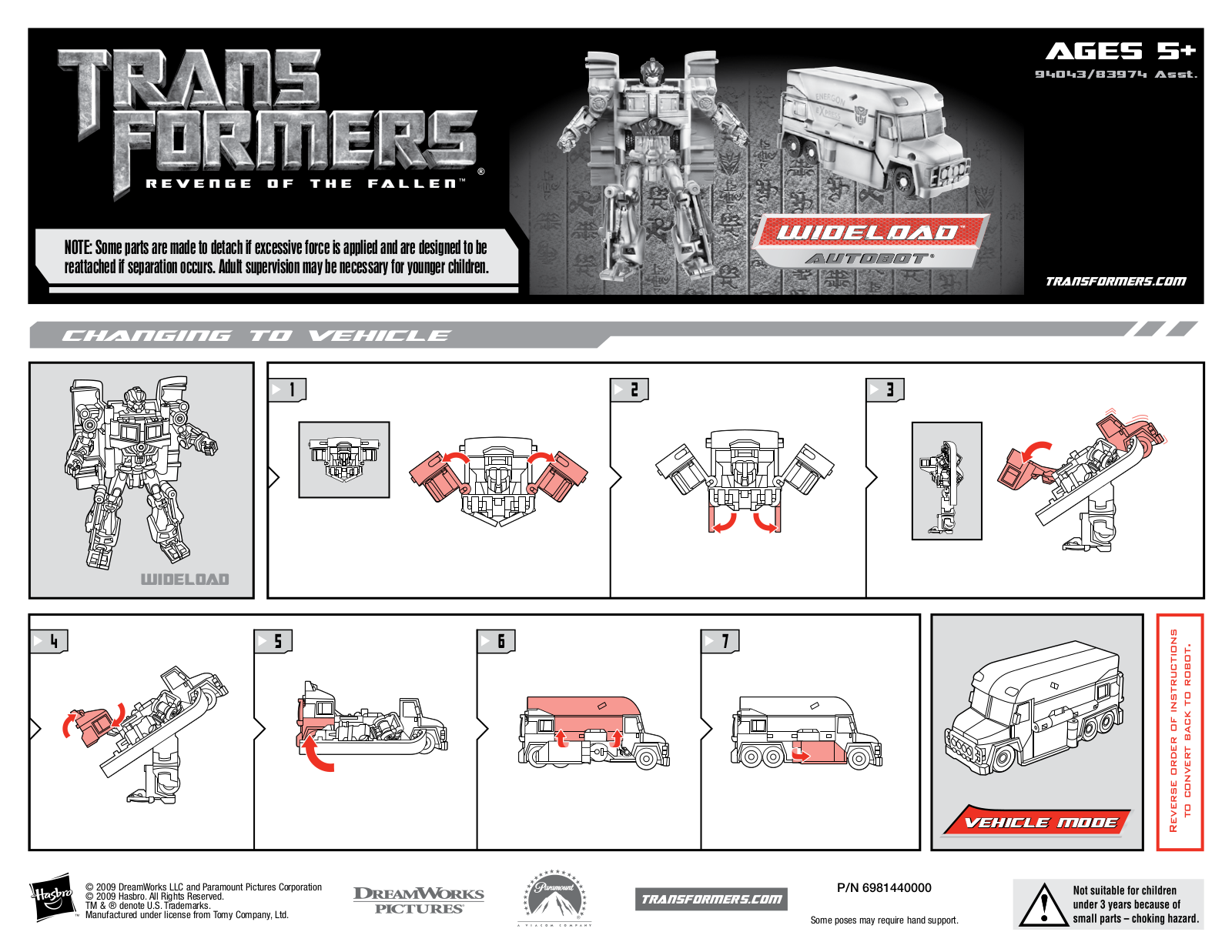 Hasbro TRANSFORMERS WIDELOAD User Manual