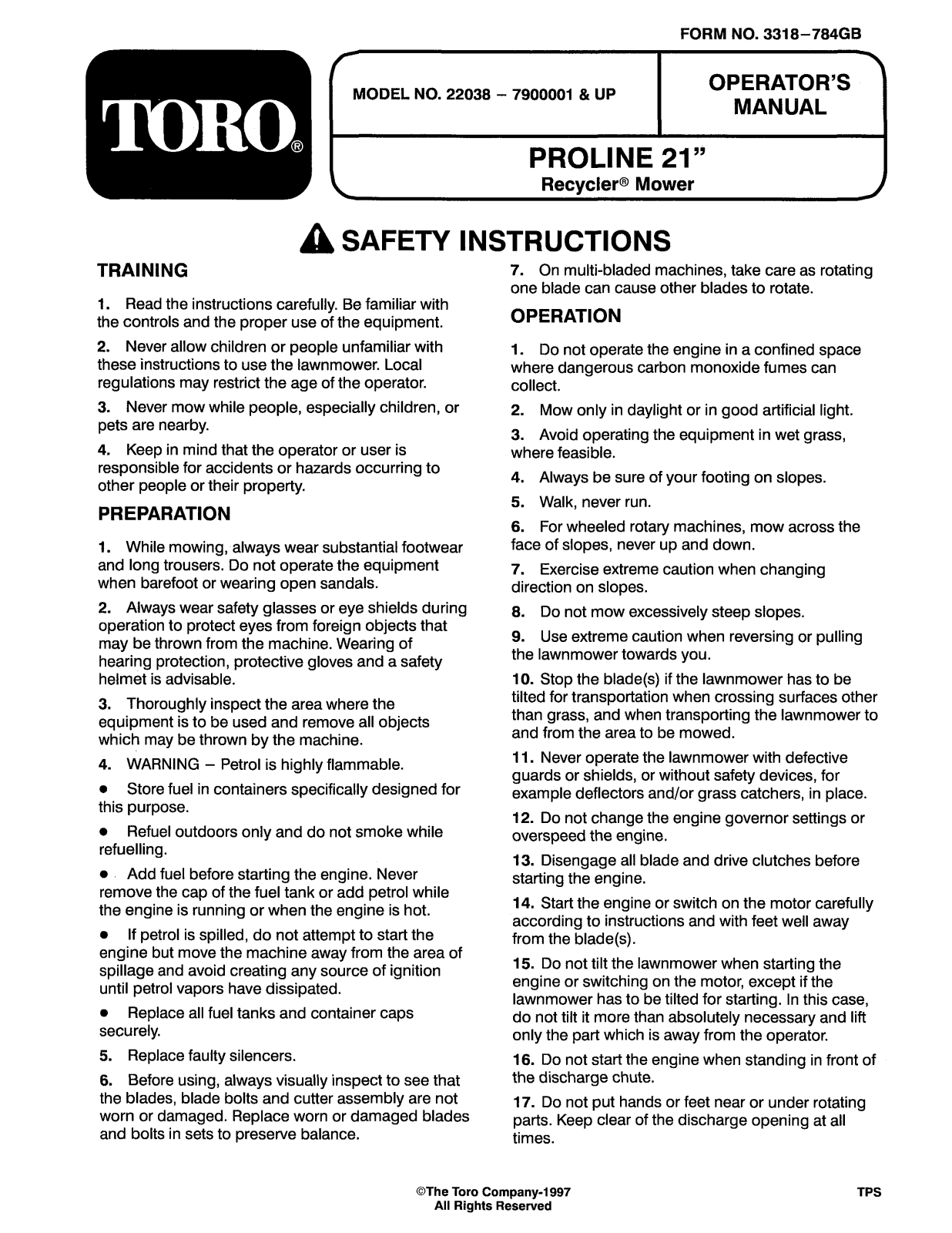 Toro 22038 Operator's Manual