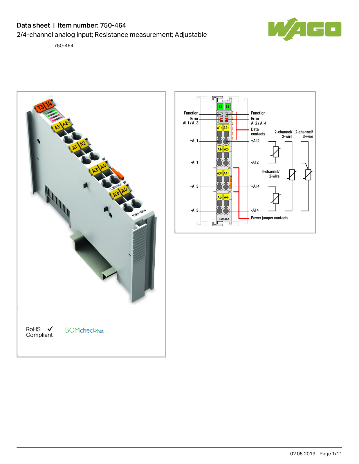 Wago 750-464 Data Sheet