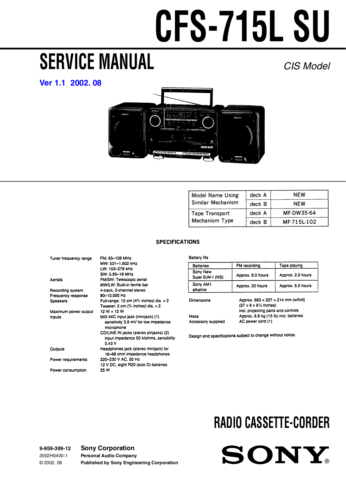 Sony CFS-715-L Service manual