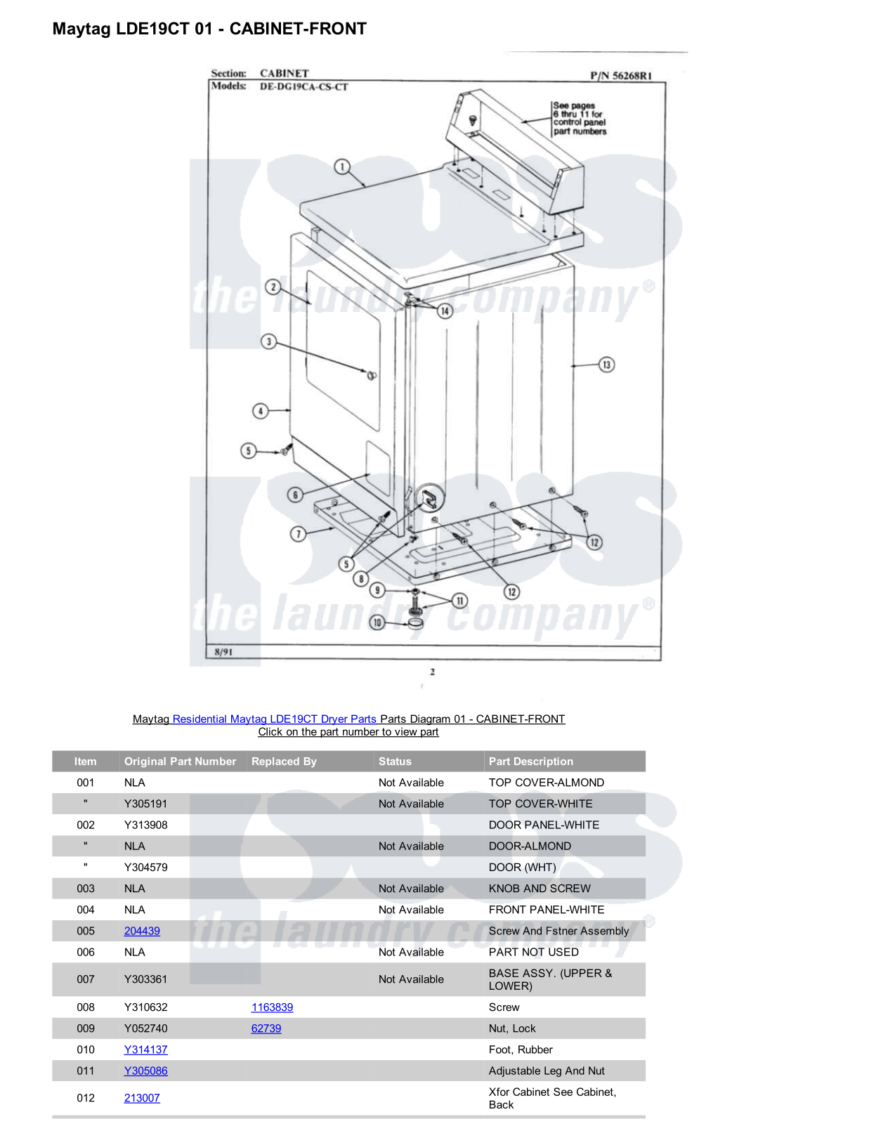 Maytag LDE19CT Parts Diagram