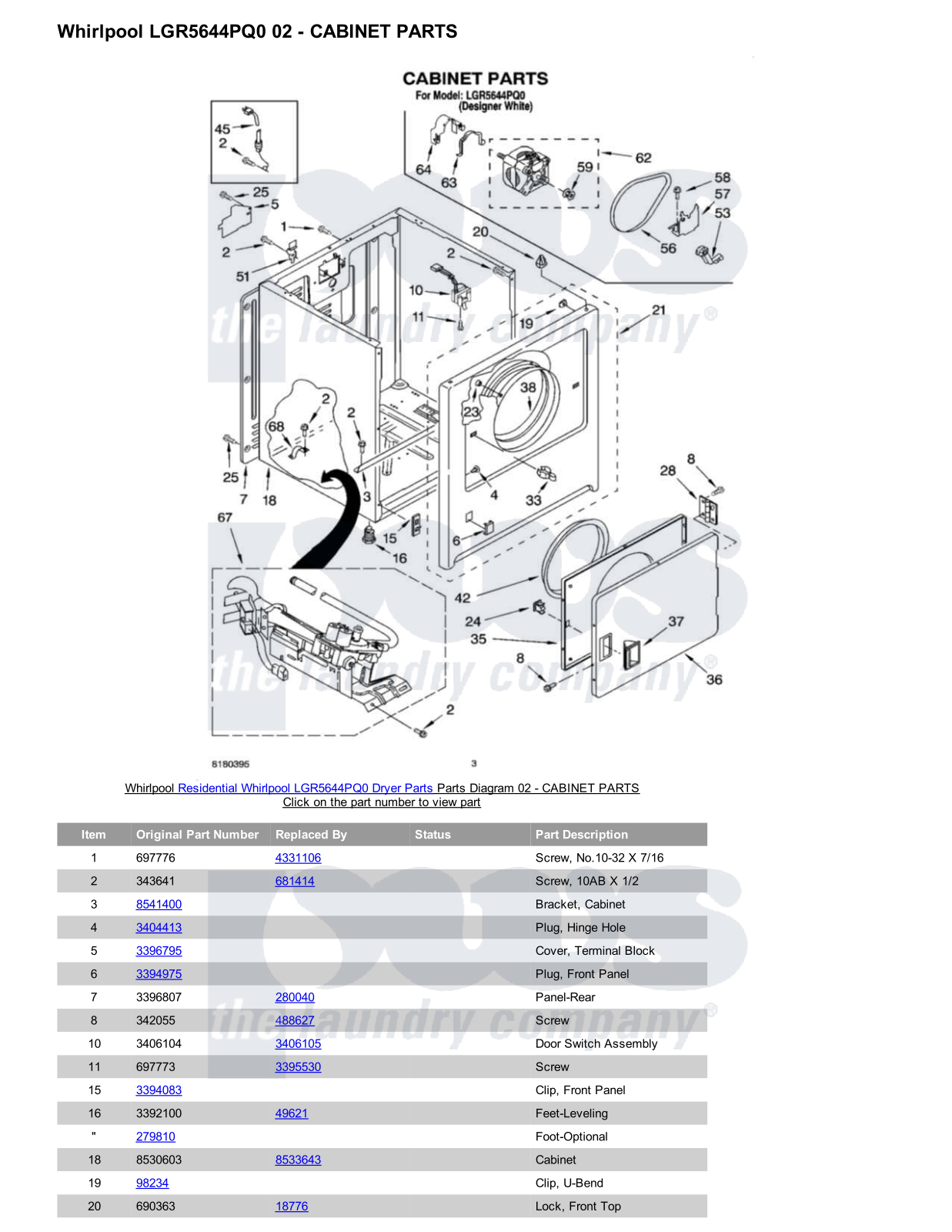 Whirlpool LGR5644PQ0 Parts Diagram