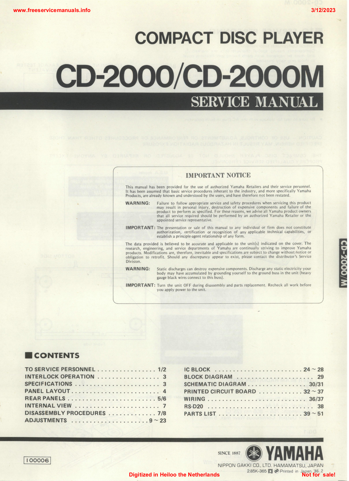 Yamaha CD-2000 Service Manual