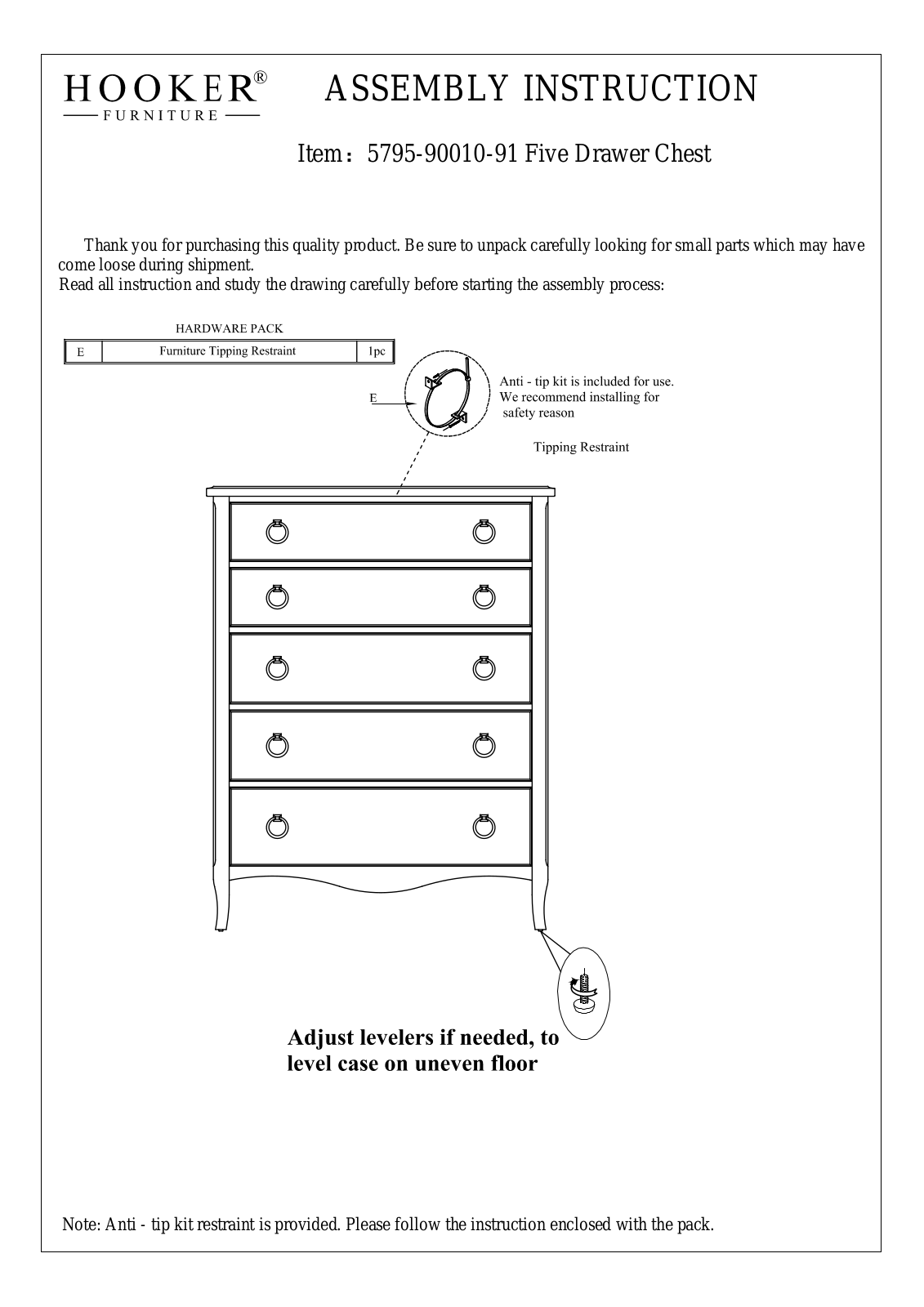 Hooker Furniture 57959001091 Assembly Guide