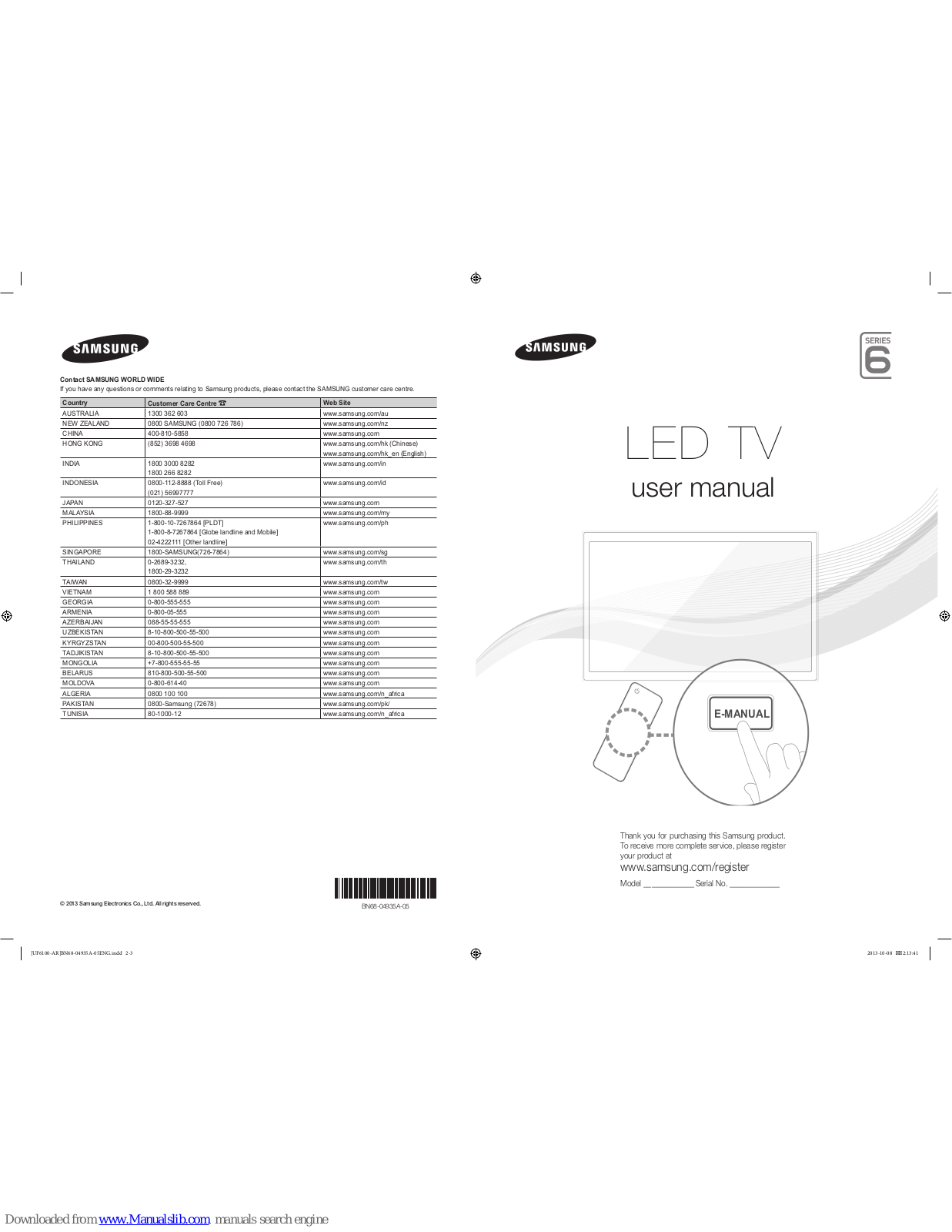 Samsung UA32F6100, UA46F6100, UA50F6100, UA55F6100, UA60F6100 User Manual