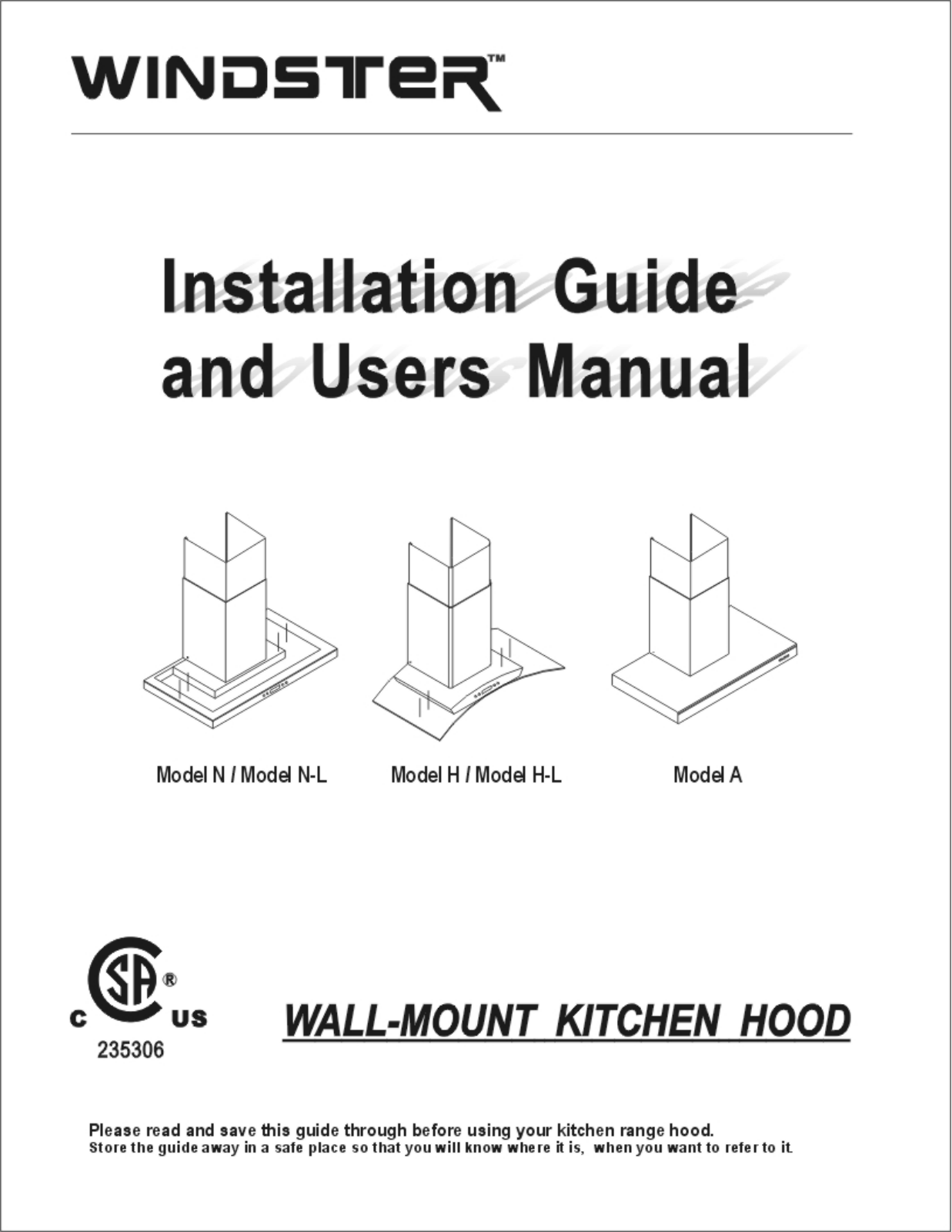 Windster H, A, N, N-L, H-L User Manual