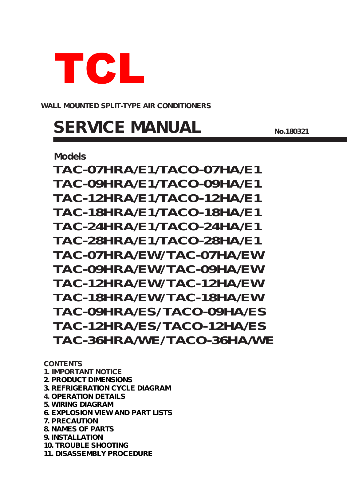 TCL TAC-09HRA/E1 User manual