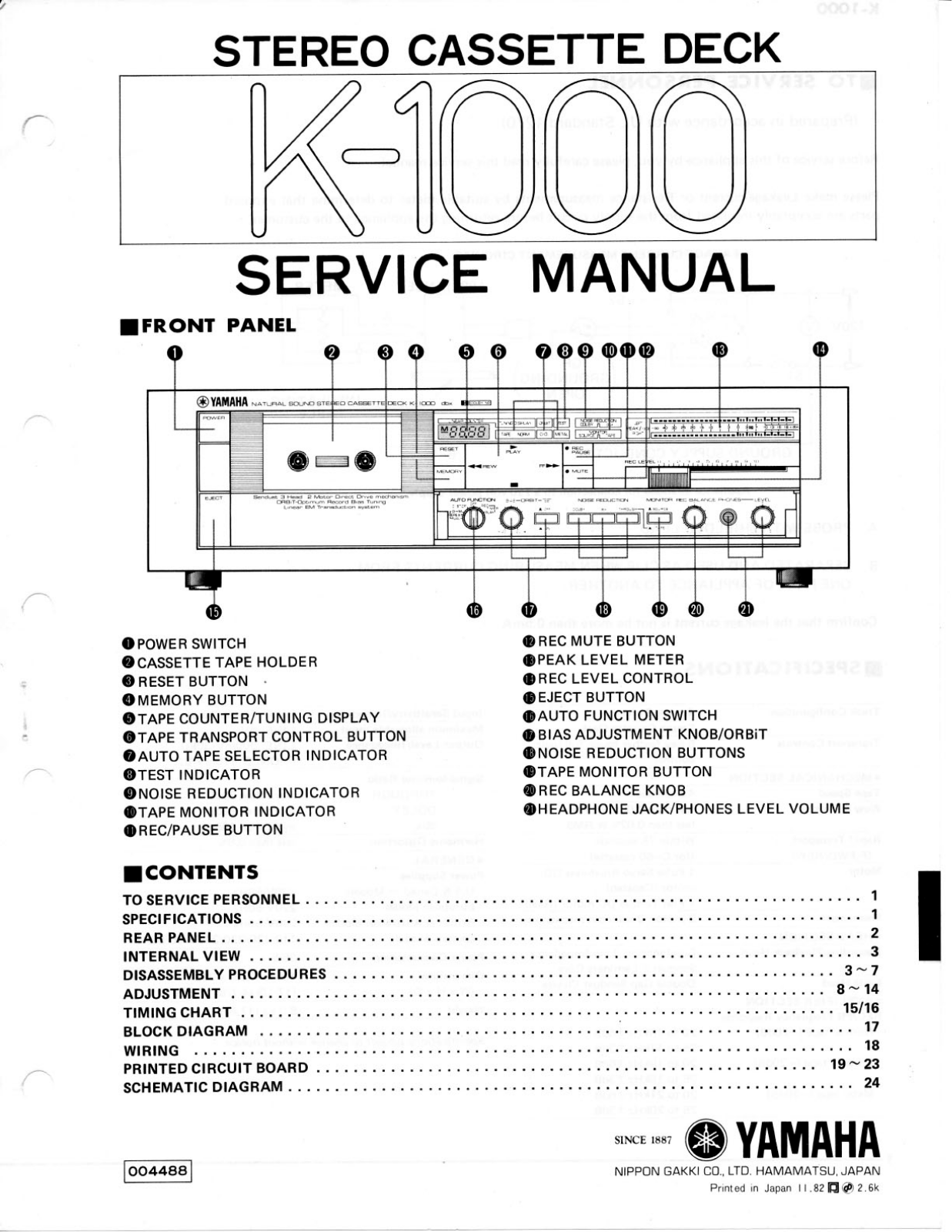 Yamaha K-1000 Service Manual