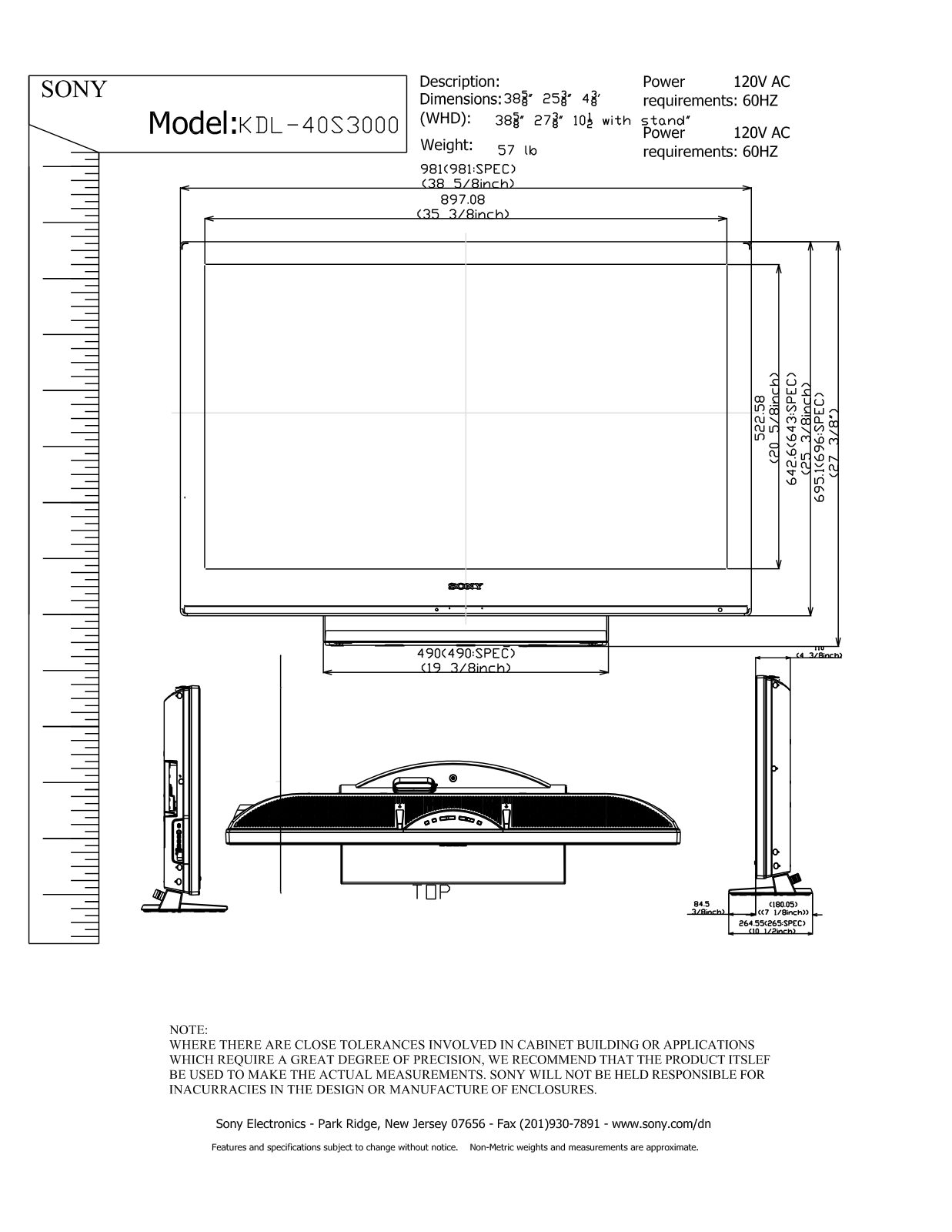 Sony KDL-40S3000 Schematics