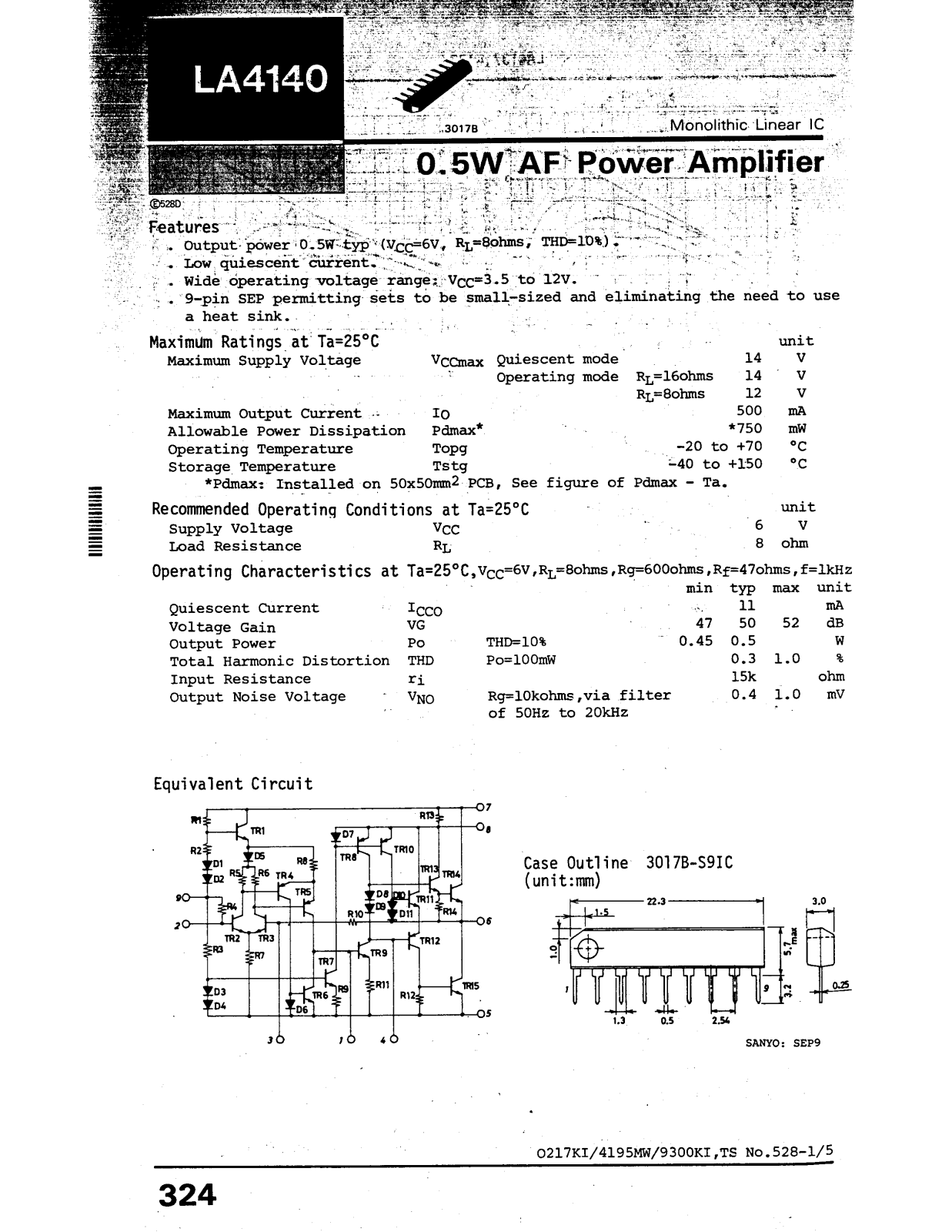 SANYO LA4140 Datasheet