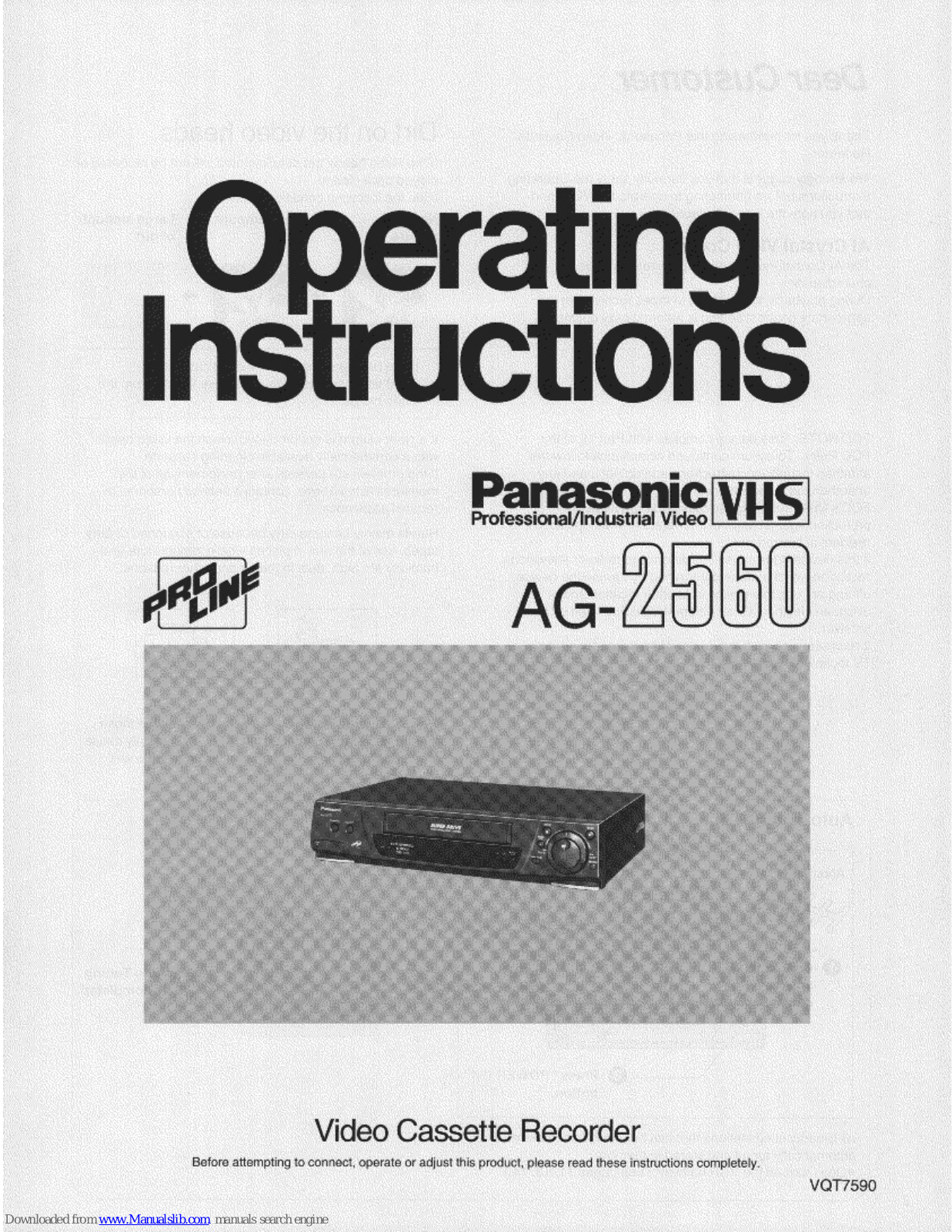 Panasonic ProLine AG-2560, ProLine AG-2560P Operating Instructions Manual