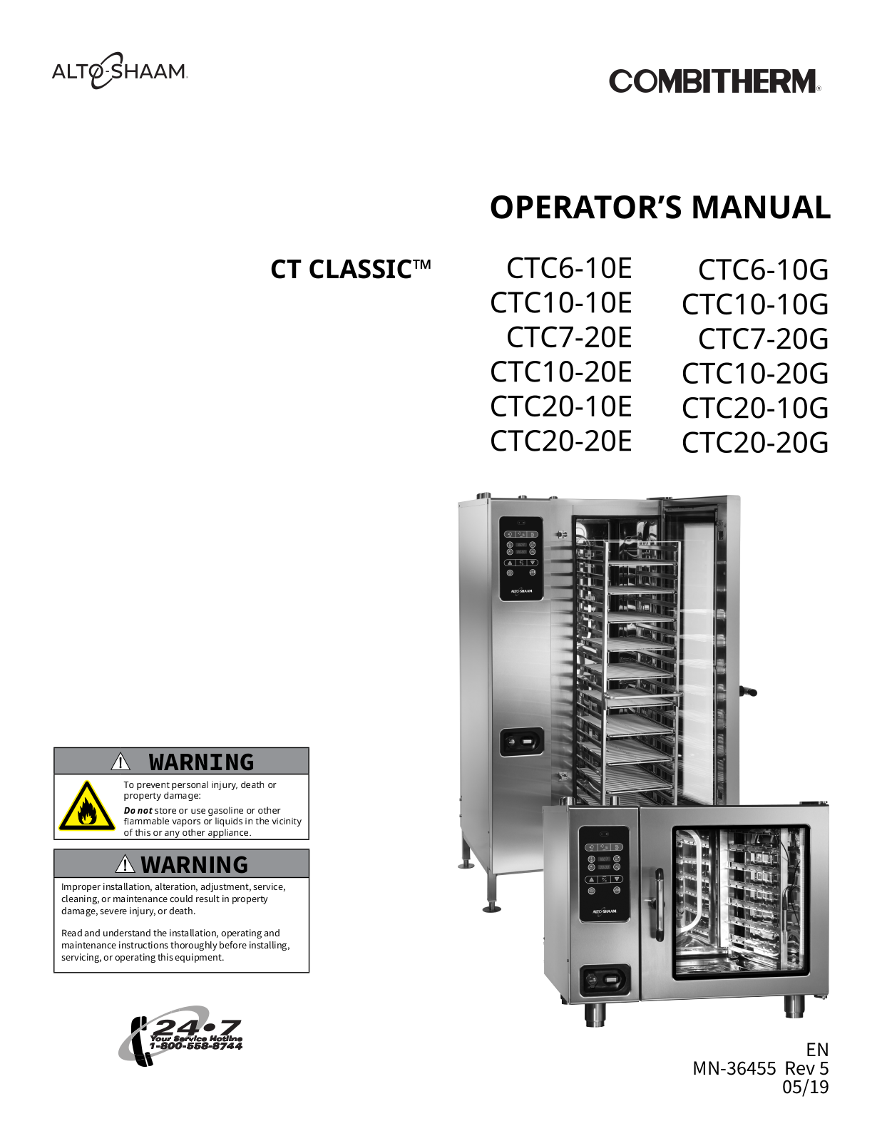 Alto-Shaam CTC 10-10G, CTC 6-10E, CTC 7-20G, CTC 7-20E, CTC 10-20E Operator's Manual