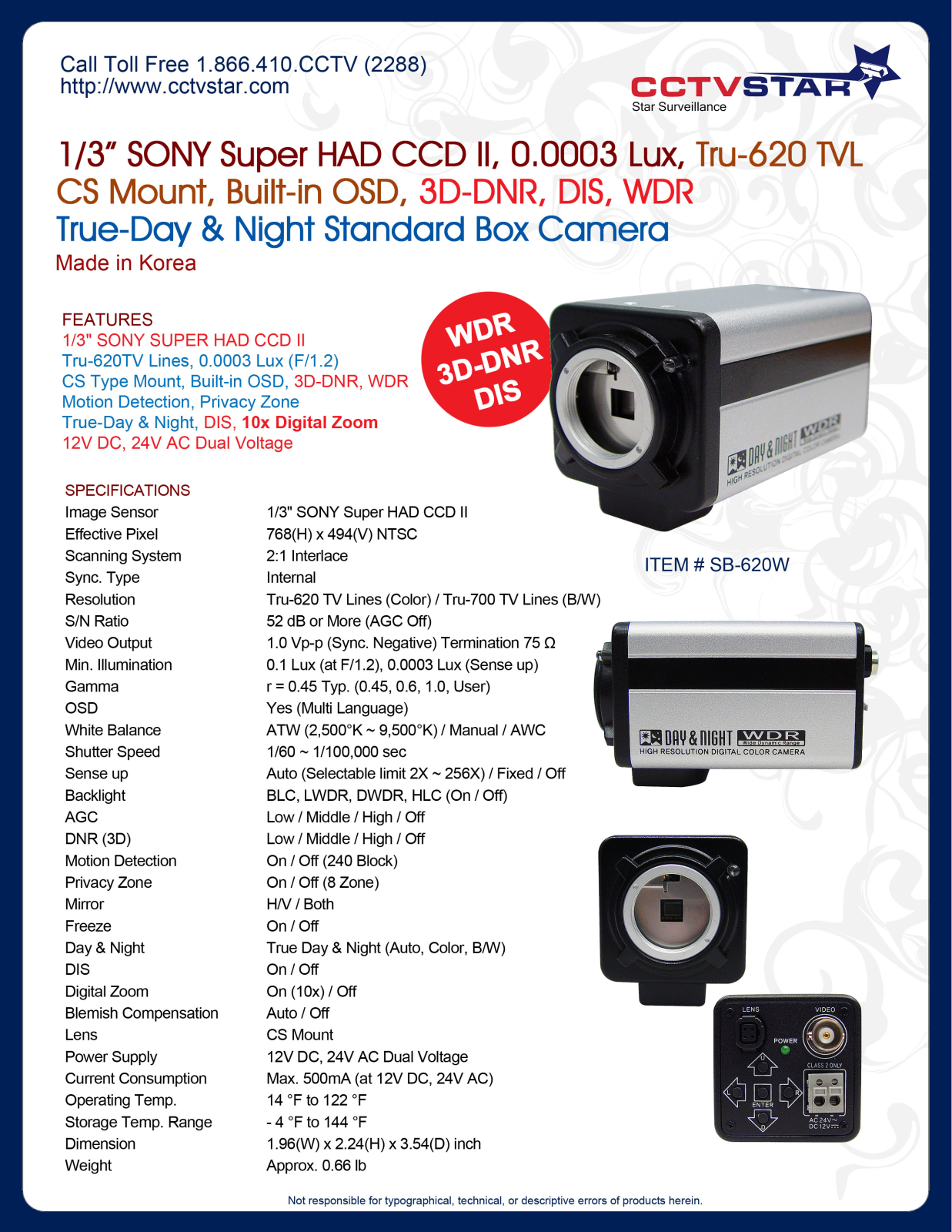 CCTV Star SB-620W Specsheet - ManualMachine.com