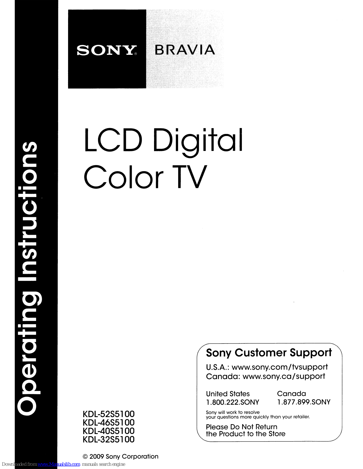 Sony KDL-46551 00, KDL-4055100, KDL-32551 00, KDL-5255100 Operating Instrctions - ManualMachine.com