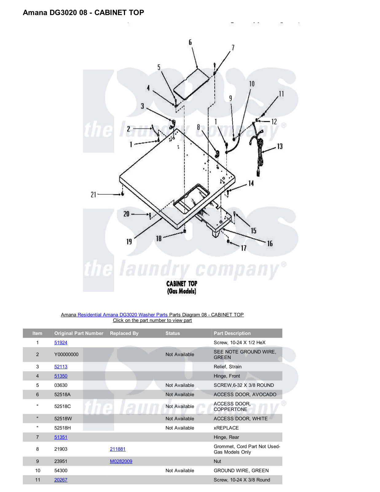 Amana DG3020 Parts Diagram