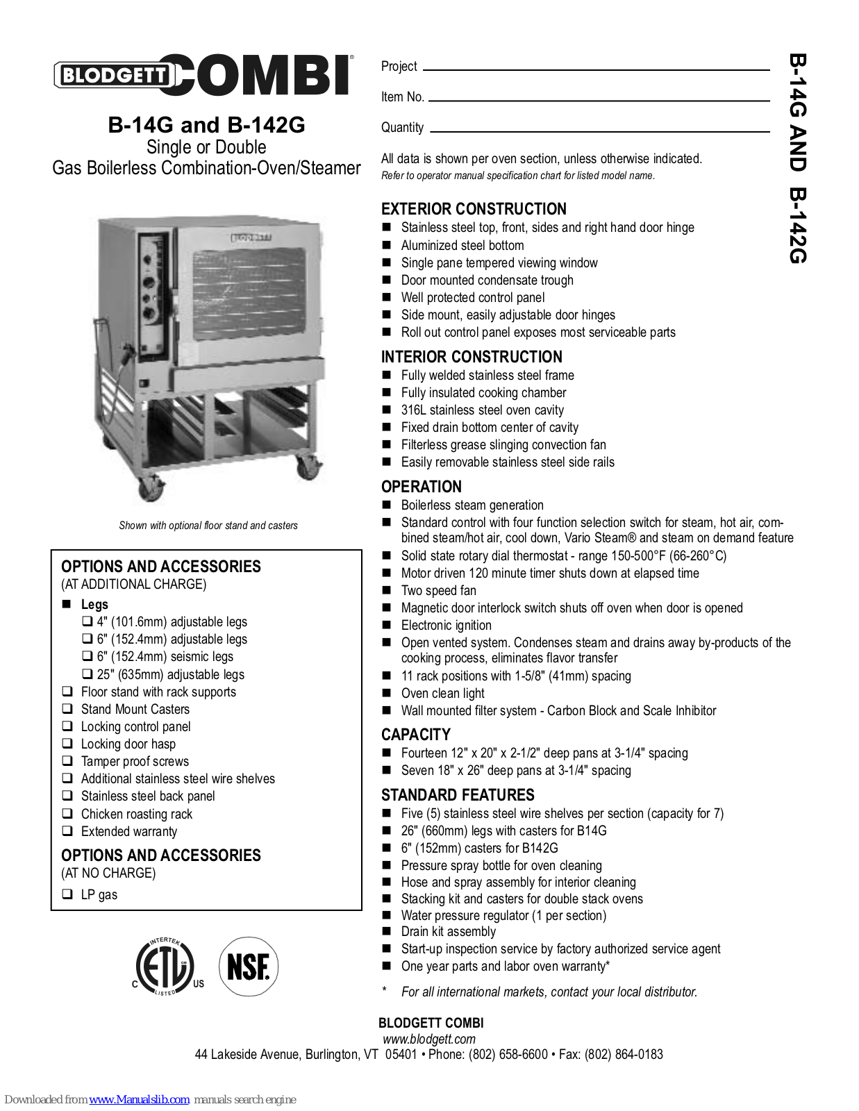 Blodgett B-142G Features & Dimensions