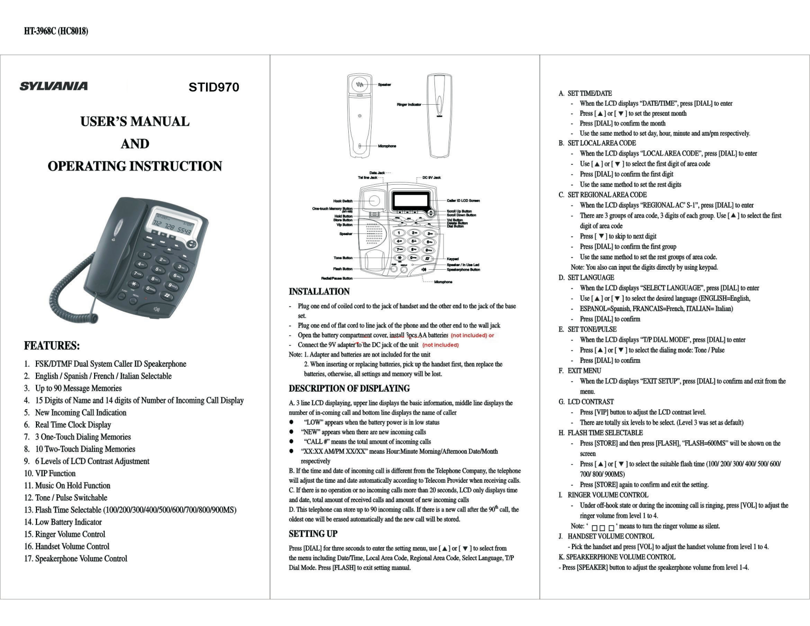 Sylvania STID970 User Manual