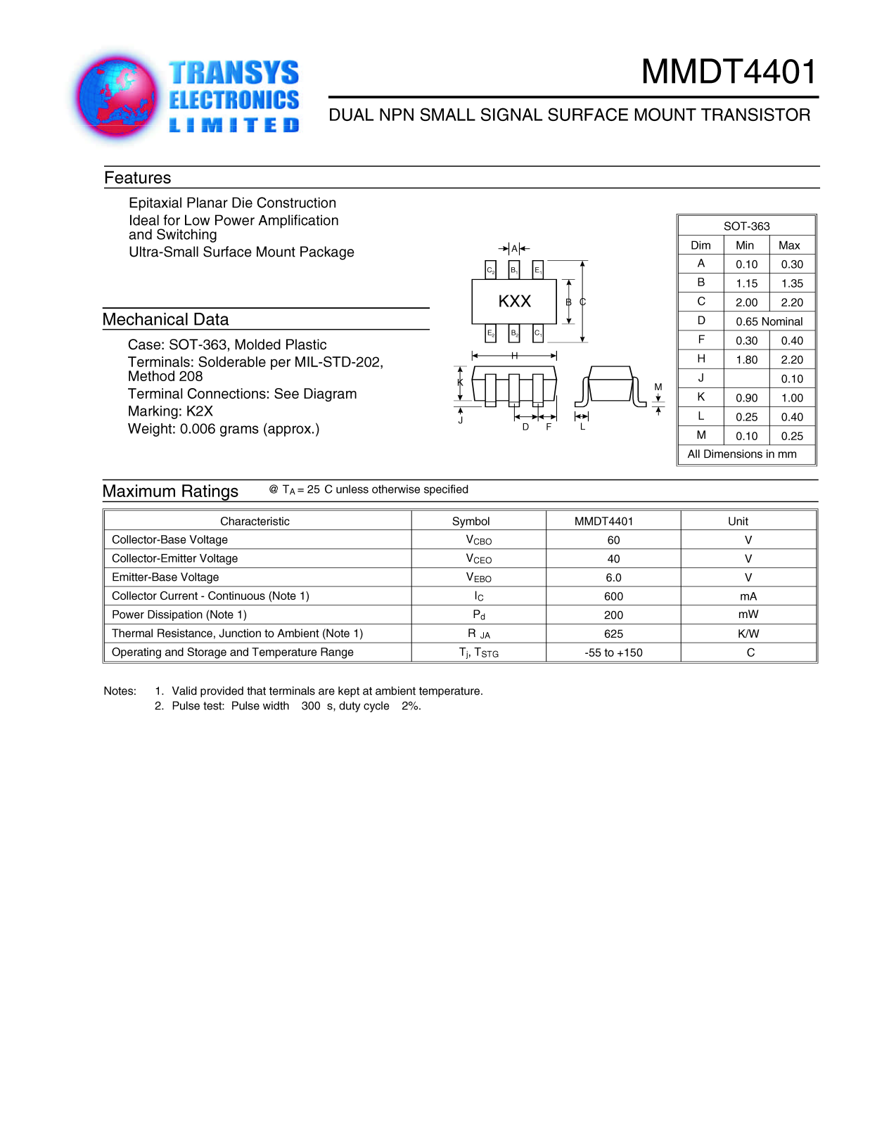 TEL MMDT4401 Datasheet