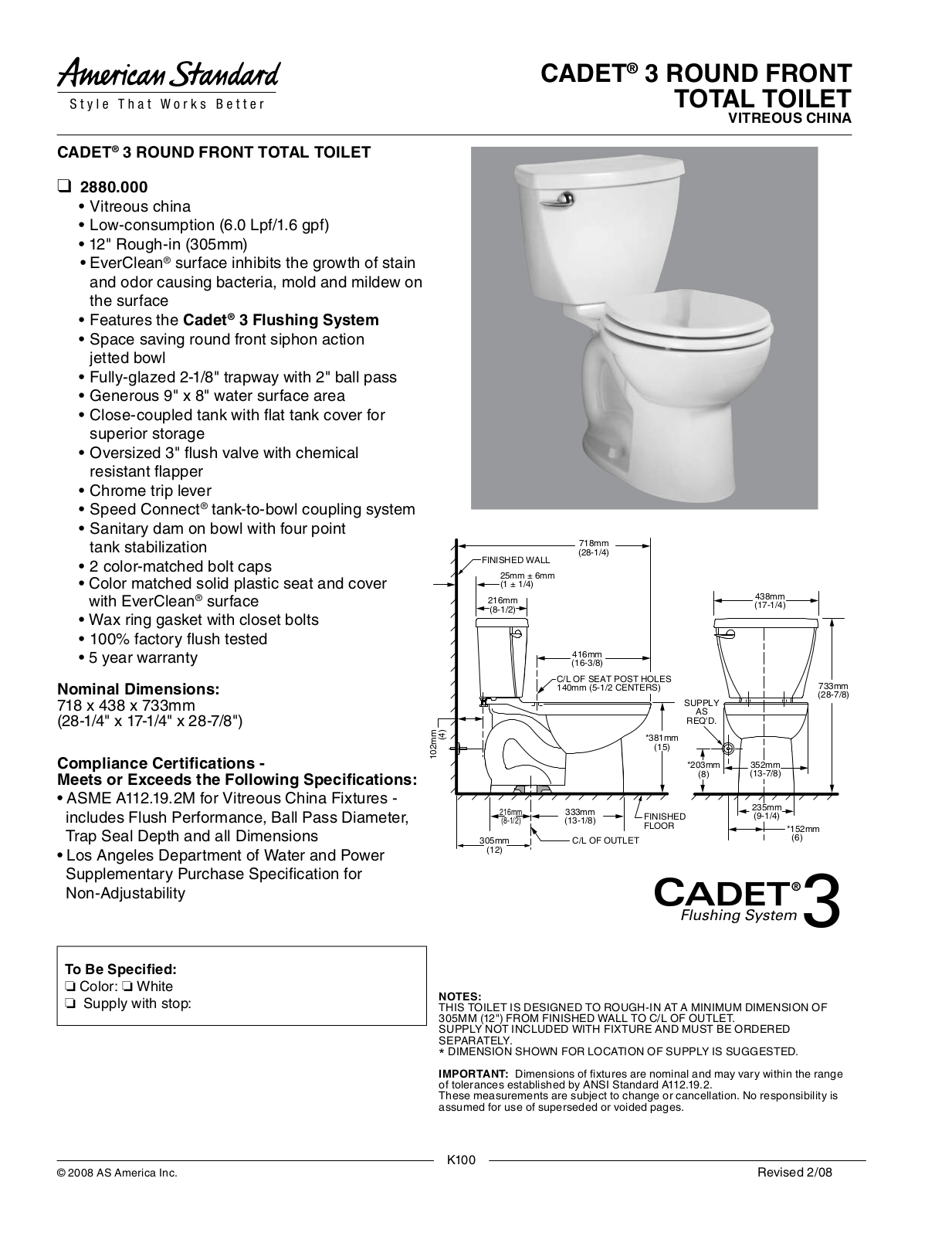 American Standard 2880.000 User Manual