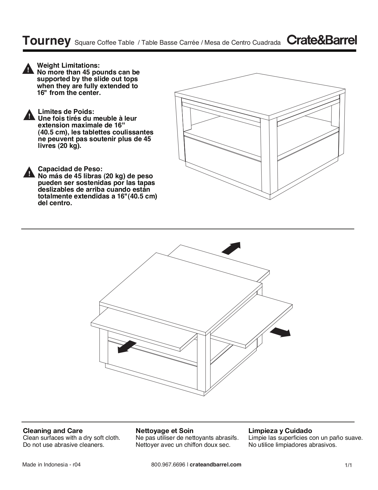 Crate & Barrel Tourney Square Coffee Table Assembly Instruction