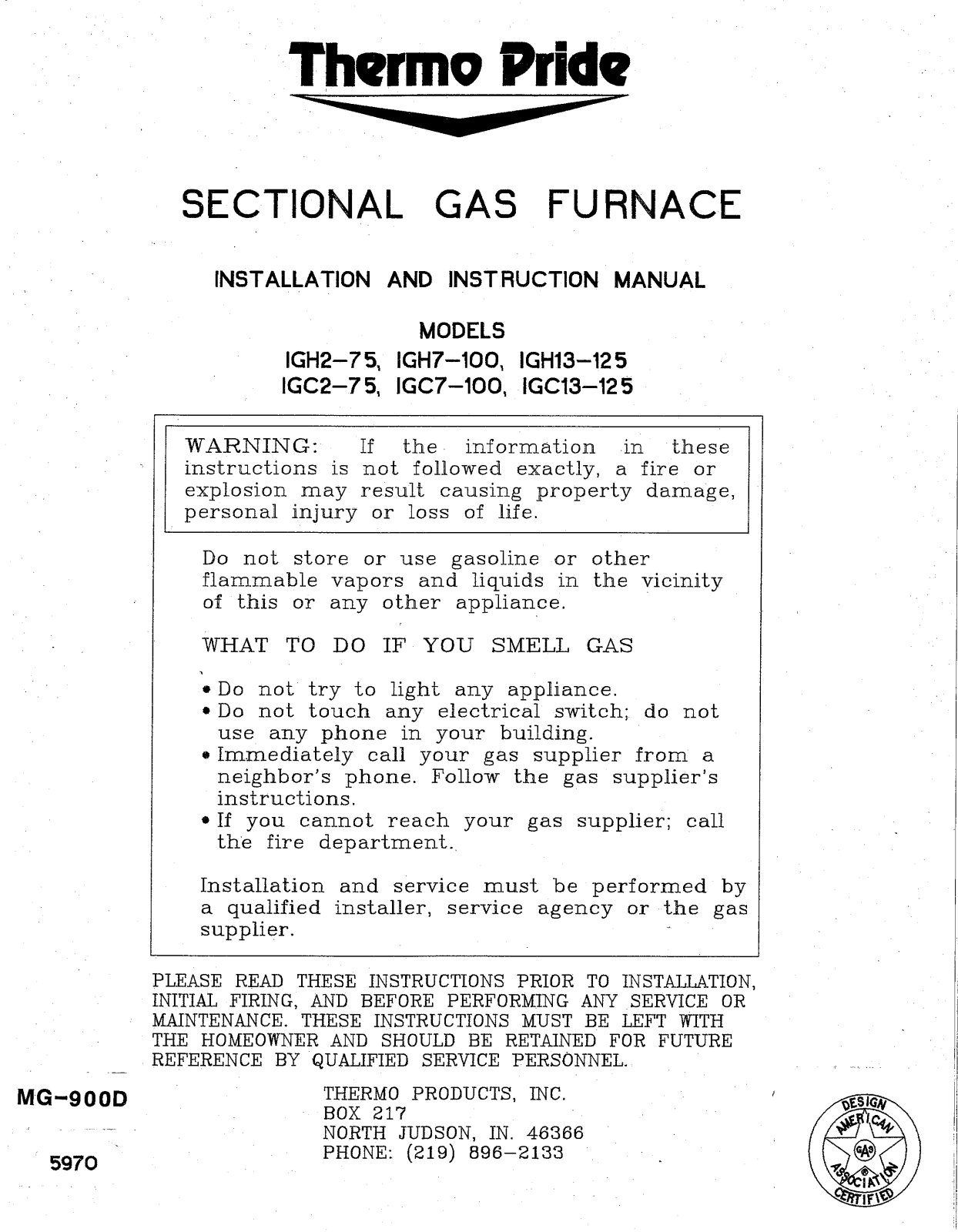 Thermo Products igh2-75 User Manual