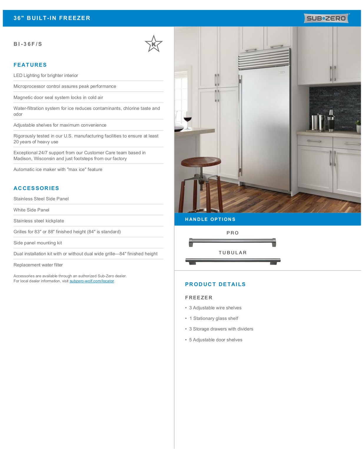 Sub-Zero BI36FSTHRH, BI36FSTHLH, BI36FSPHRH, BI36FSPHLH Specification Sheet