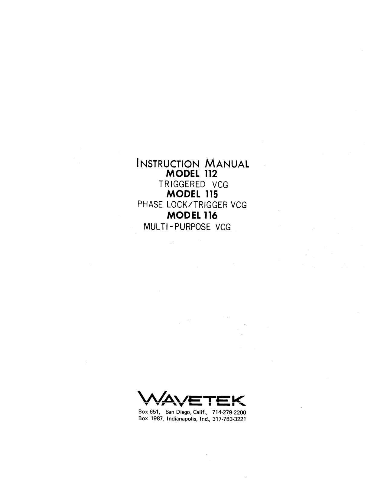 Wavetek 116, 112, 115 Service manual