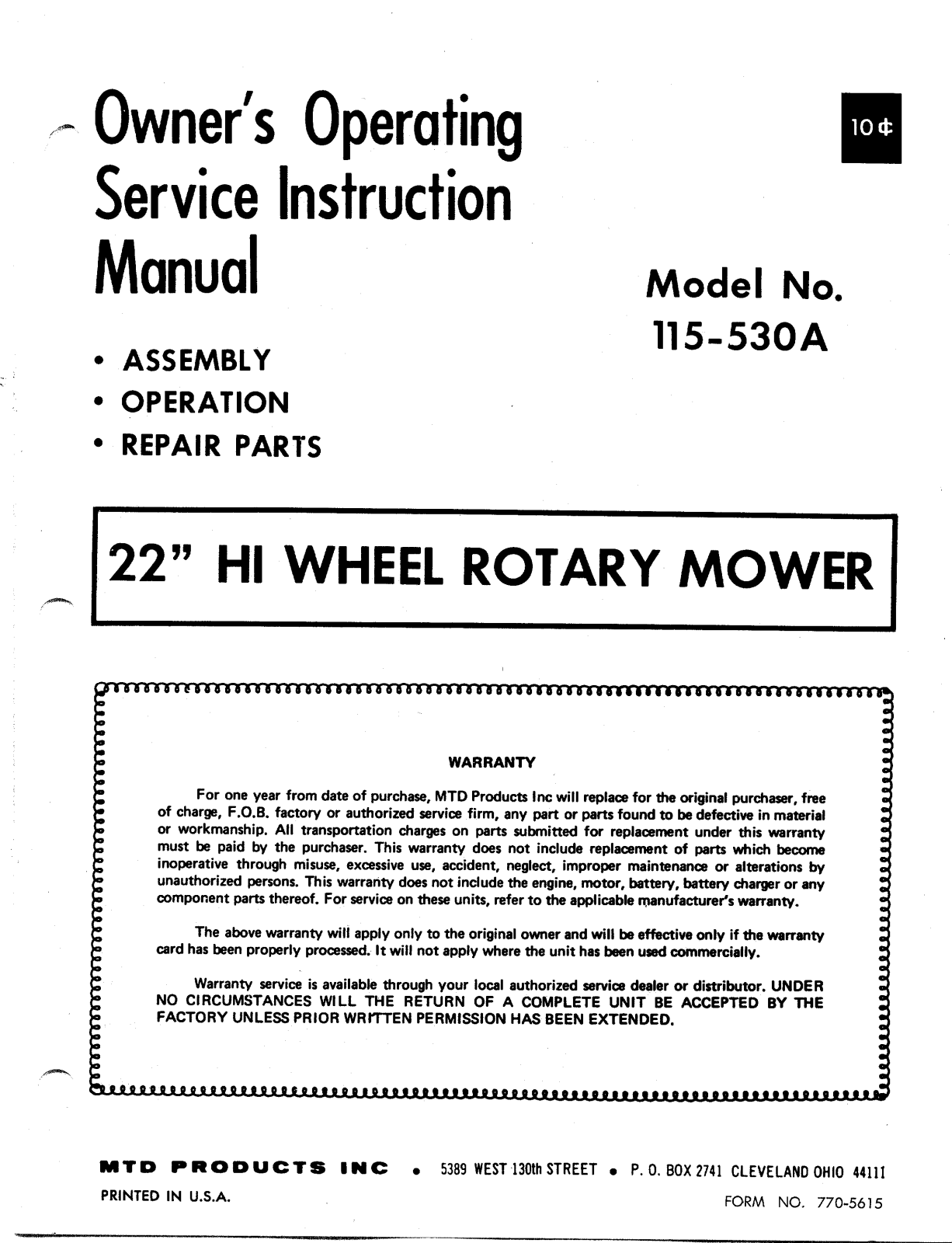 MTD 115-530A User Manual