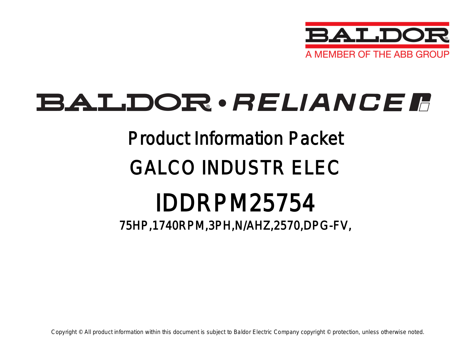 Baldor IDDRPM25754 Product Information Packet