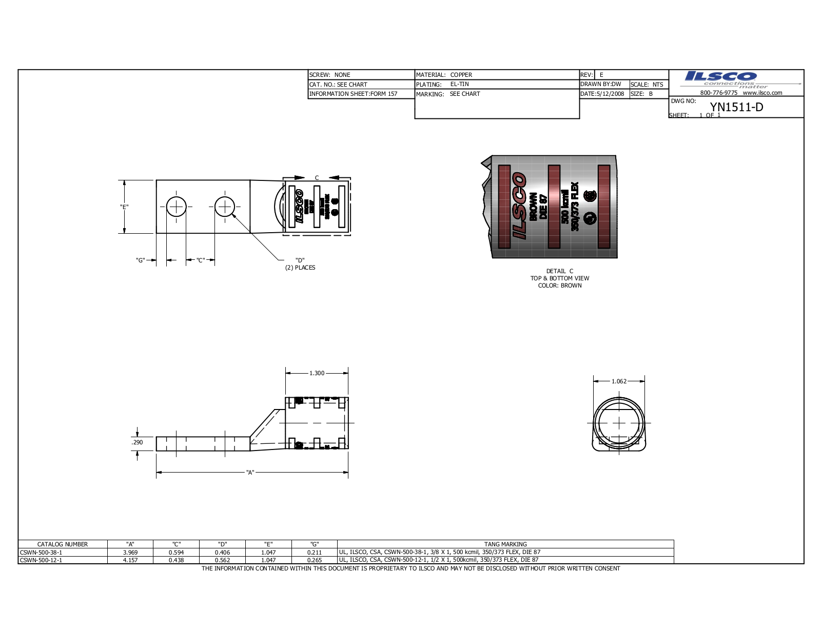 Ilsco CSWN-500-12-1 Data sheet